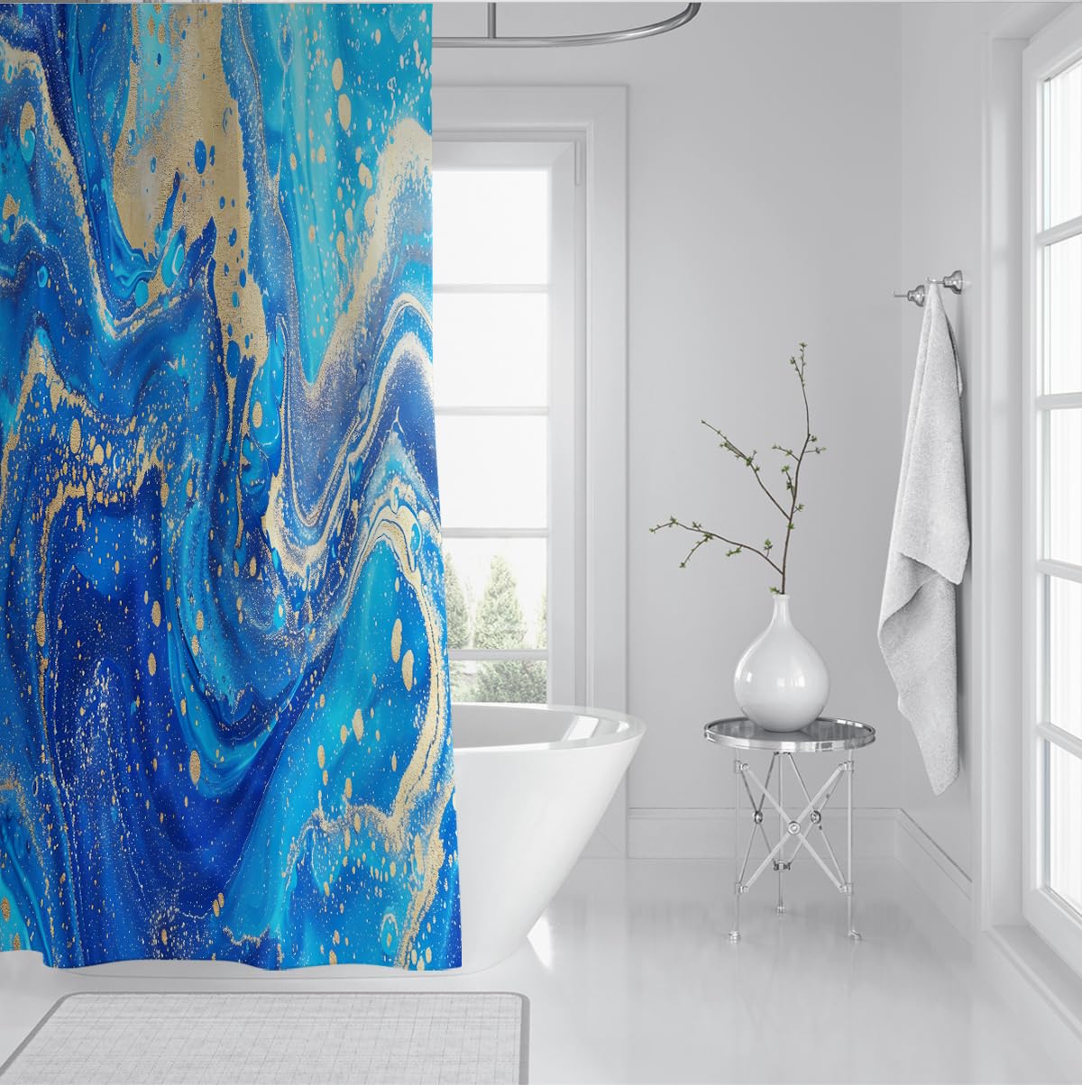 Cortina Ducha mármol Azul océano dinámico W180xL200 cm