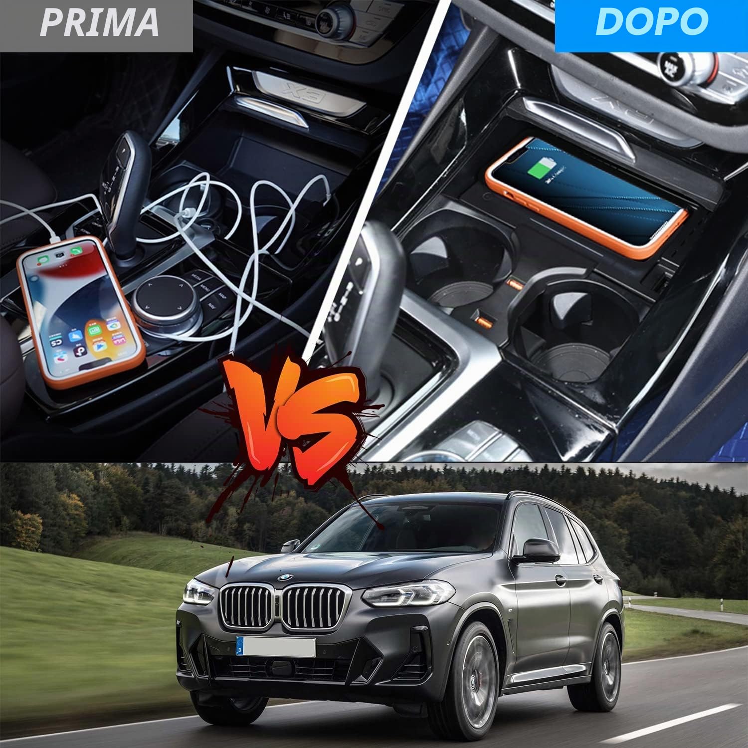 Caricatore Wireless Auto per BMW X3/X3M G01 2018 2019 2020 2021 2022 per BMW X4/X4M G02 2019 2020 2021 2022 15W Pannello Rapida Ricarica Telefono Pad per iPhone 12/13 Pro/13 Samsung S22/S21