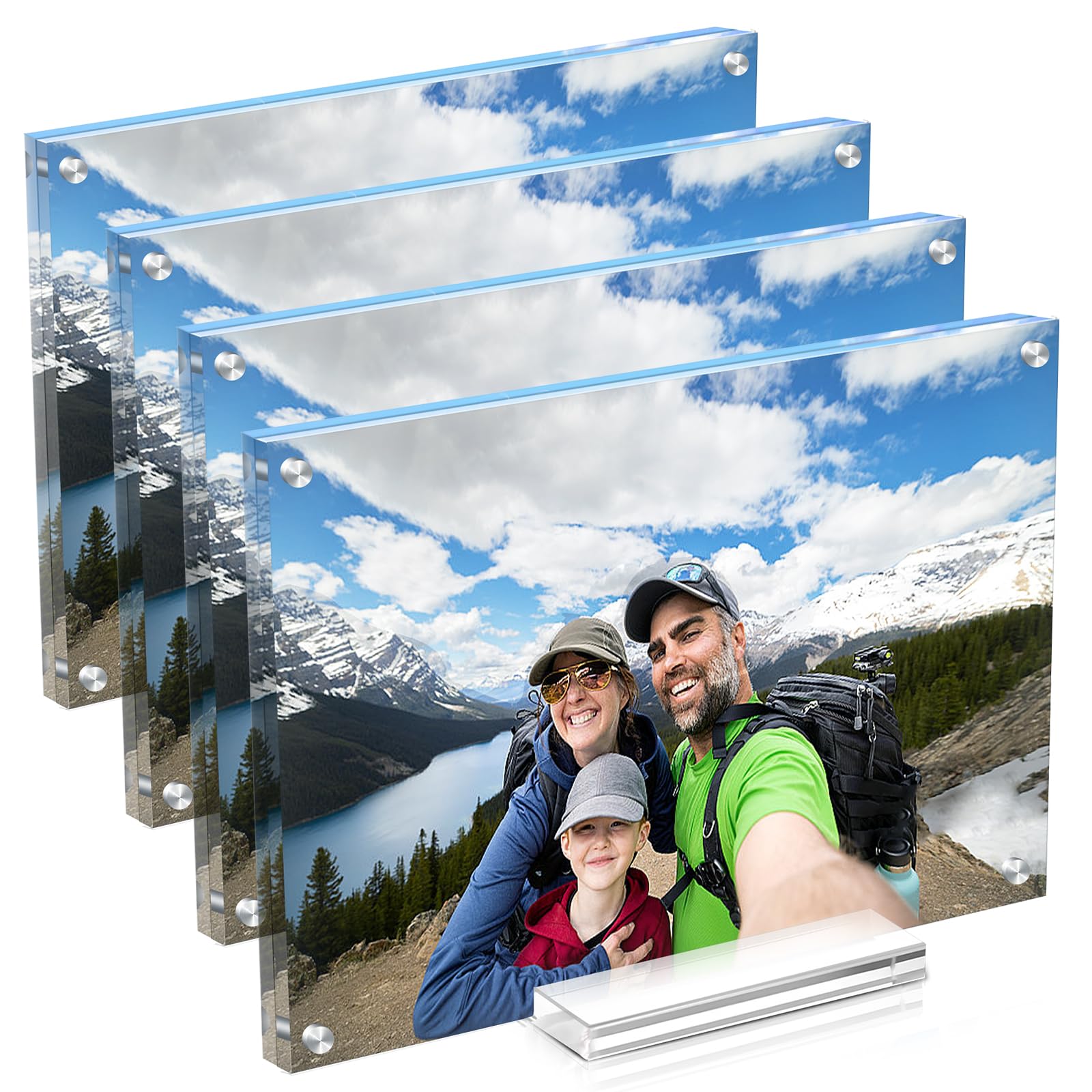 4 Pack Acrylic Picture Frame 8x10 Inch,Clear Magnetic Photo Frames,Double Side Freetanding Frame for Desktop Horizontal or Vertical Display, Certificate Documents Frame for Family,Office