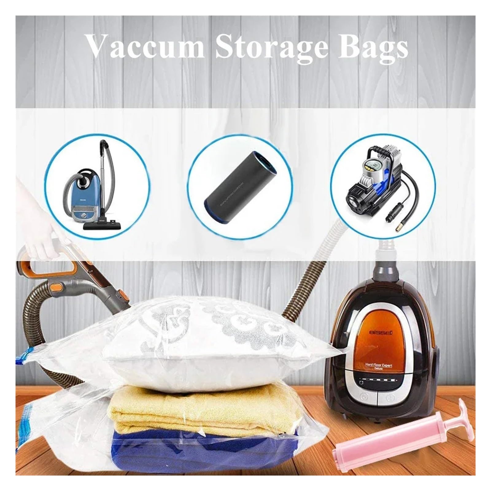 Vakuumbeutel Sparen Sie Platz, Vakuumbeutel-Sets, Kompressions-Aufbewahrungsbeutel mit Handpumpe, Heim-Organizer for Kleidung, Kissen, Bettwäsche(Only 6pack Bags,80x100cm)