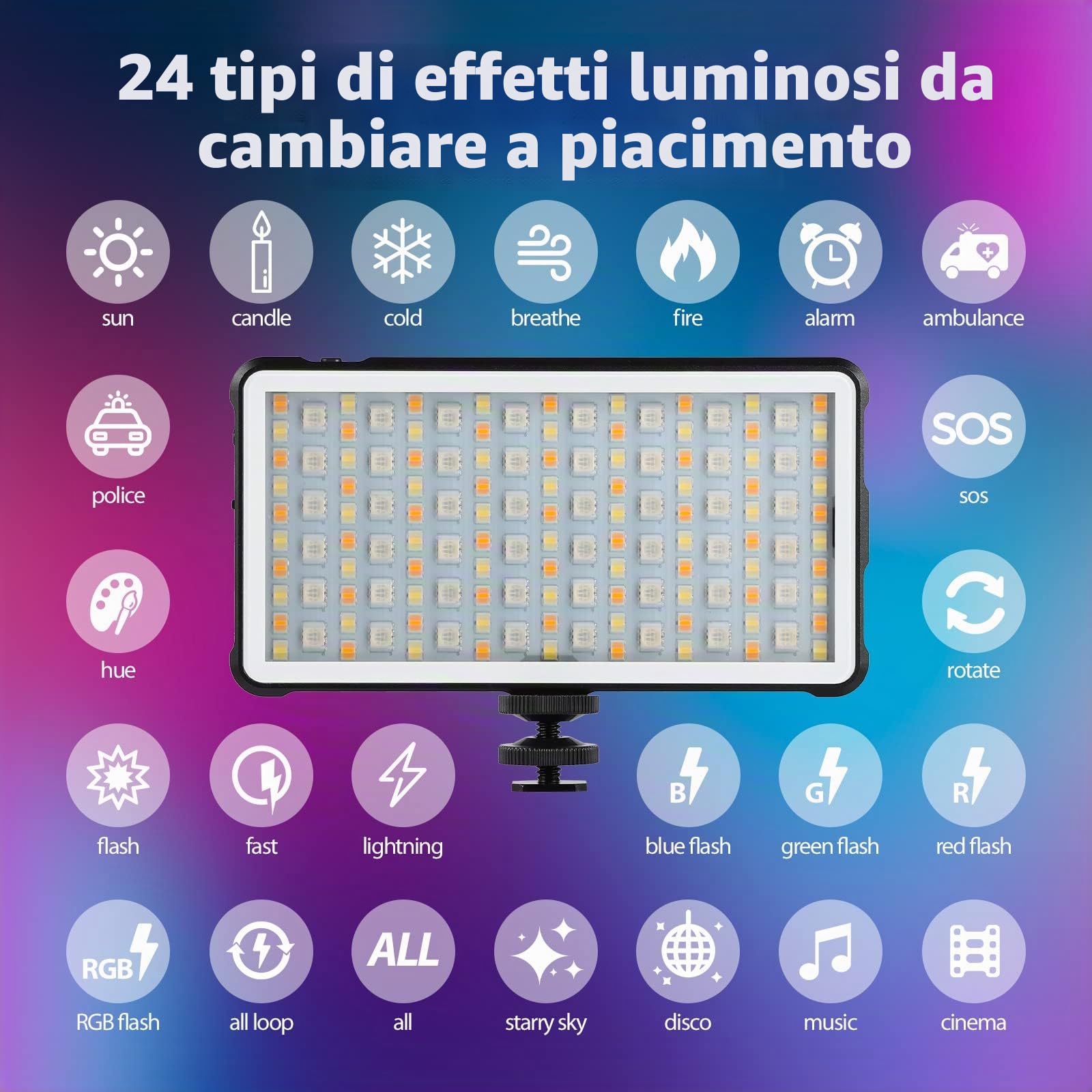 ENEGON Luci Fotografiche,Luce RGB LED per foto e video con Luminosità Regolabile 0%-100%, CRI≥95, 2500-9000K Temperatura di Colore con Batteria Integrata da 4000mAh, A colori 24 effetti di luce comuni