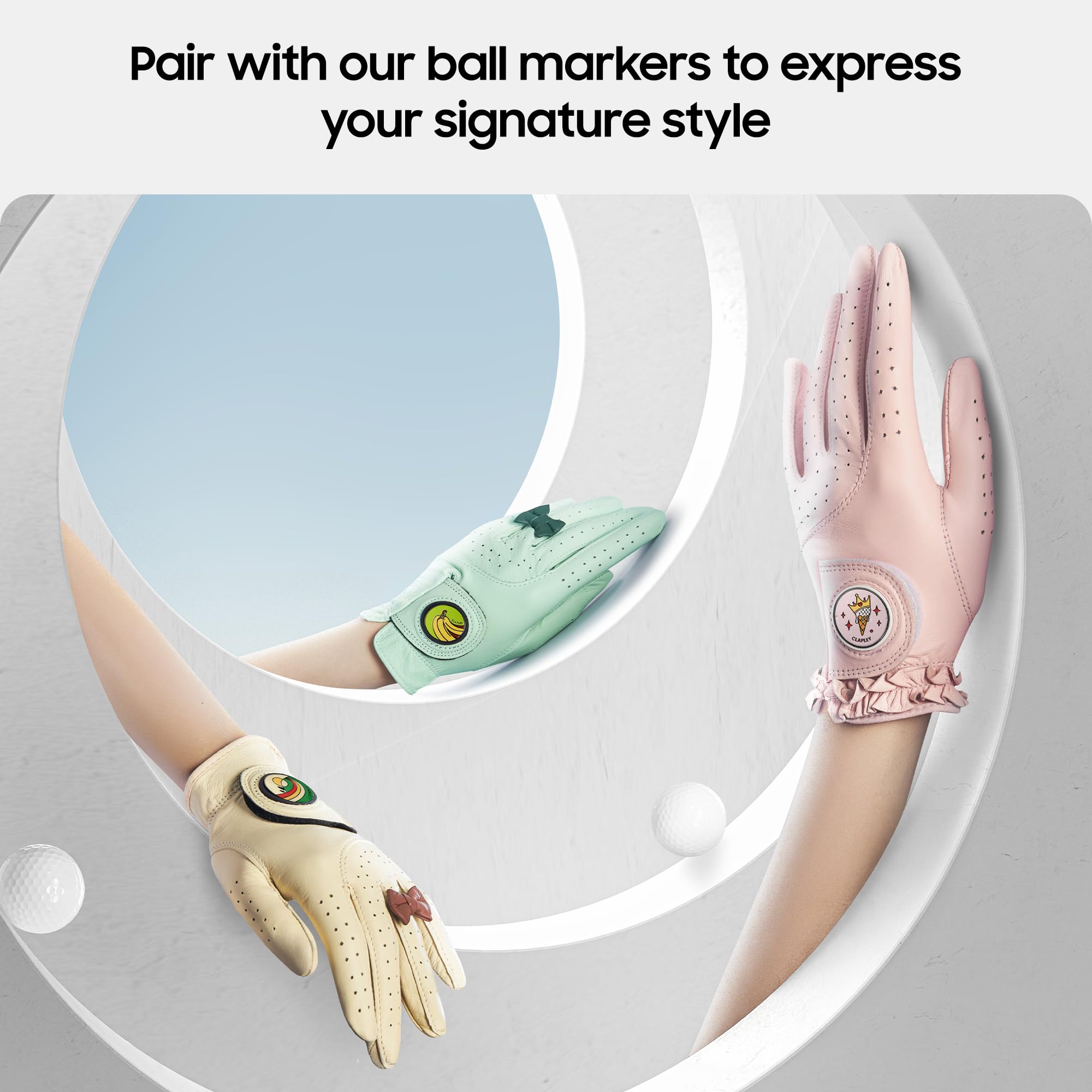 Clapley - Guanto da golf da donna, in pelle Cabretta di alta qualità, con marcatore magnetico per palline, design traspirante, elastico