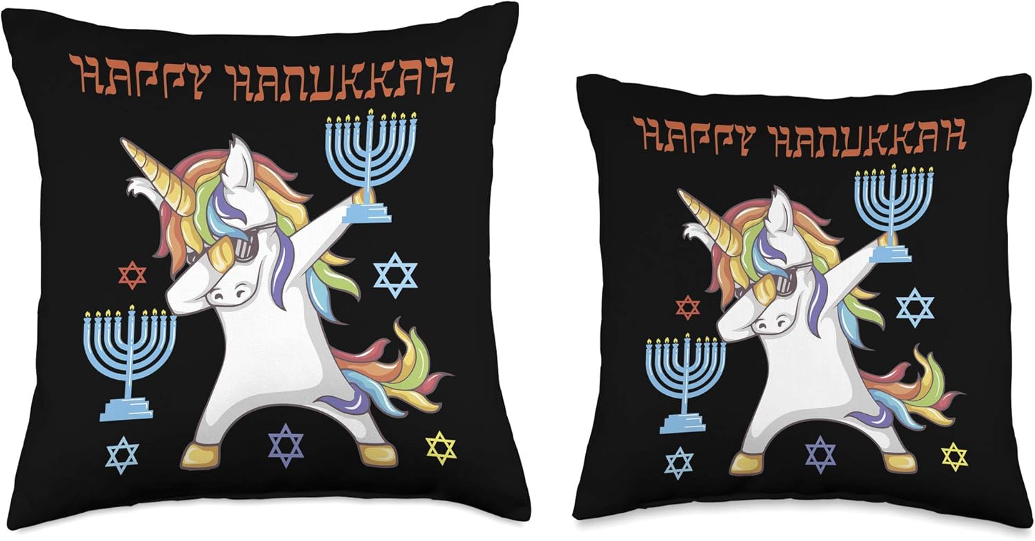Jewnicorn Jewish Unicorn Dabbing Hanukkah Menorah Costume Throw Pillow