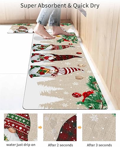 Miniatura 4 de Tapete de baño de Navidad para bañera, antideslizante, de secado rápido y absorbente, tierra de diatomeas, fregadero de cocina, lavable, gnomos de
