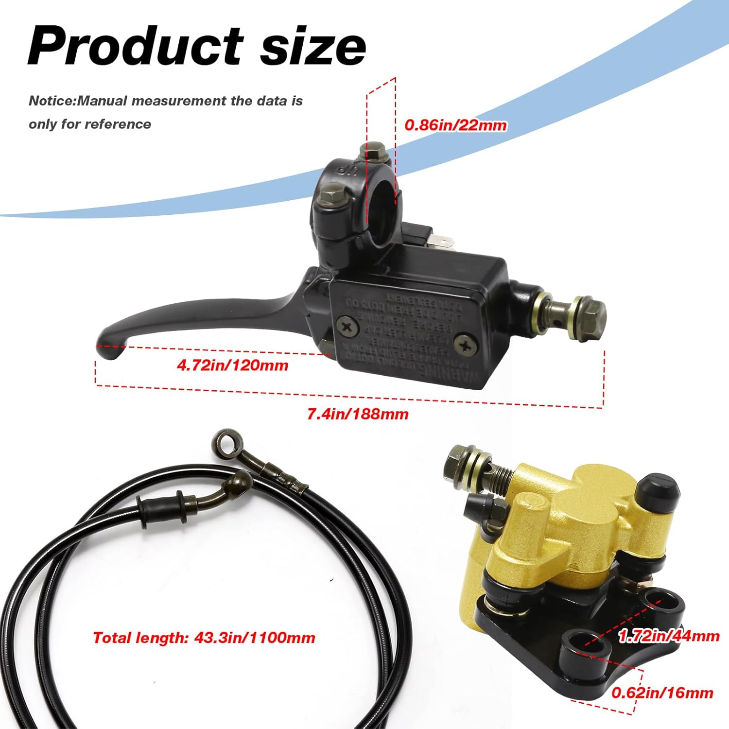 EATAKWARD Front Disc Brake Master Cylinder Caliper Kit, Replacement for 50cc 70cc 90cc 110cc and 125cc Dirt Pit Bike Brake Systems