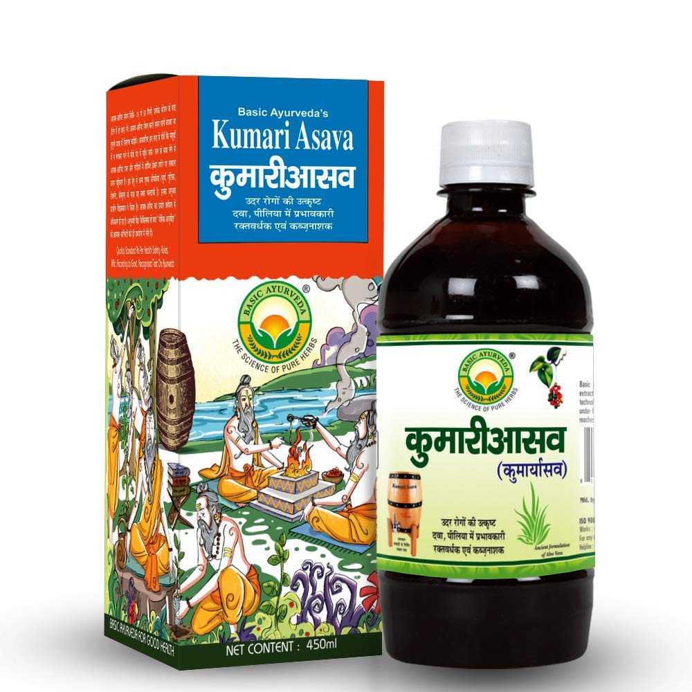 Kaxiluiqra Basic Ayurveda Kumari Asava | 450ml | Effective in Liver problems & Improve Digestion | Improve Appetite | Relieves Constipation | Helpful in Piles | Useful in Stomach Related Problem