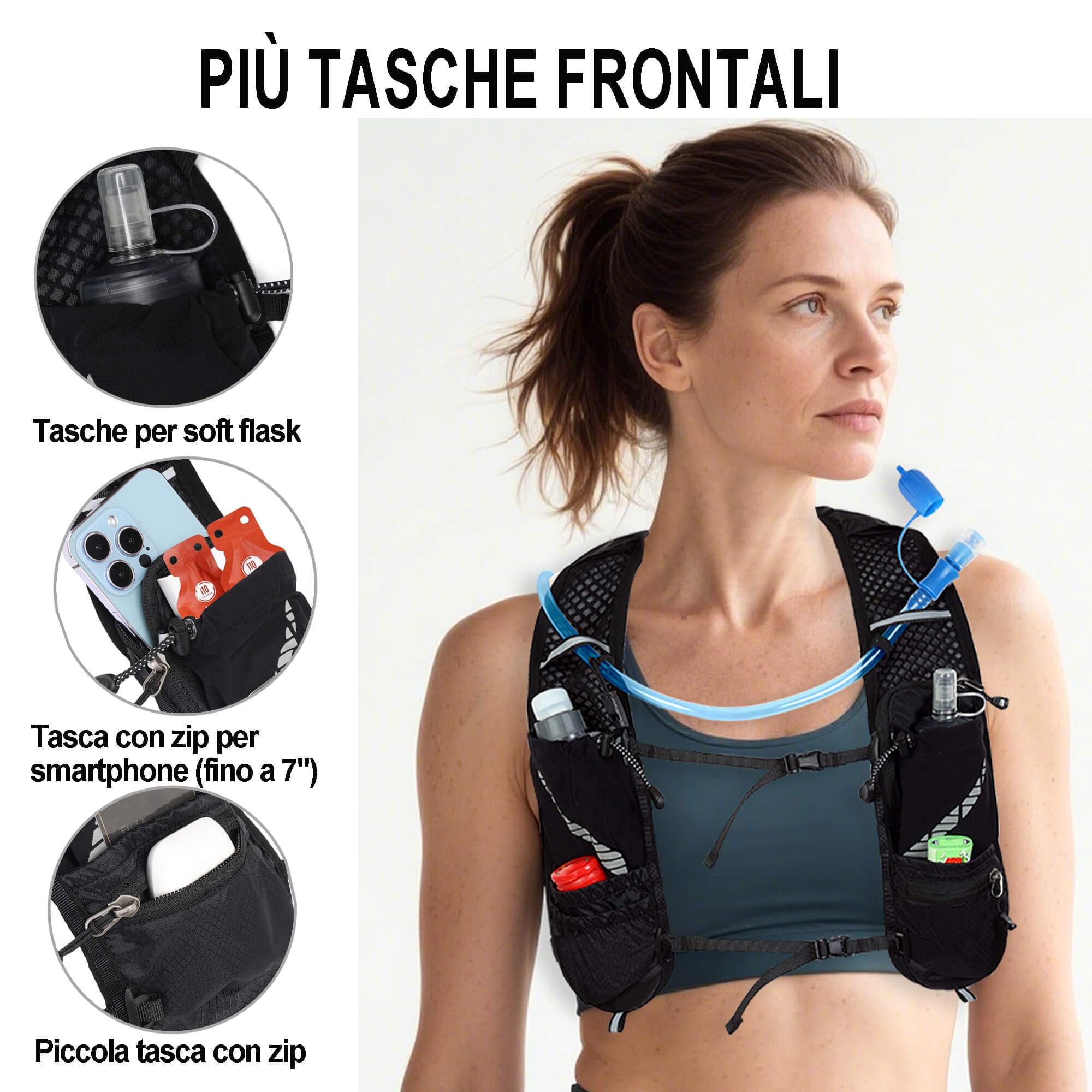 Gilet Zaino da Corsa con Idratazione, Sacca Idrica 1.5L, 5L Leggero e Traspirante per Trail Running e Ciclismo - Uomo e Donna