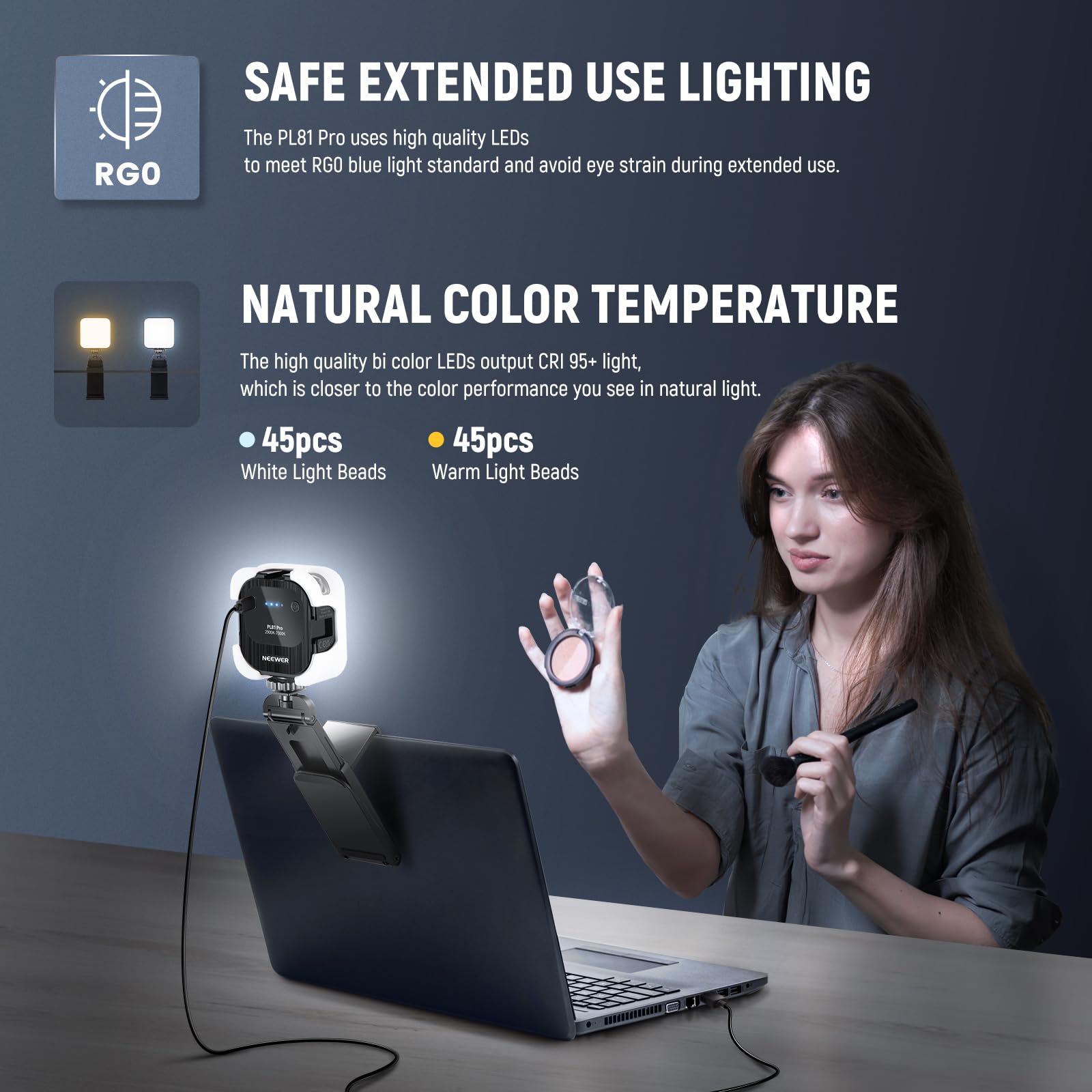 NEEWER PL81 PRO LED streaming światło ze sterowaniem aplikacją, światło wideokonferencyjne z uchwytem na monitor 2 w 1 i podstawką, bardzo jasne dźwięki 2900 K - 7000 K, USB, kamera internetowa do