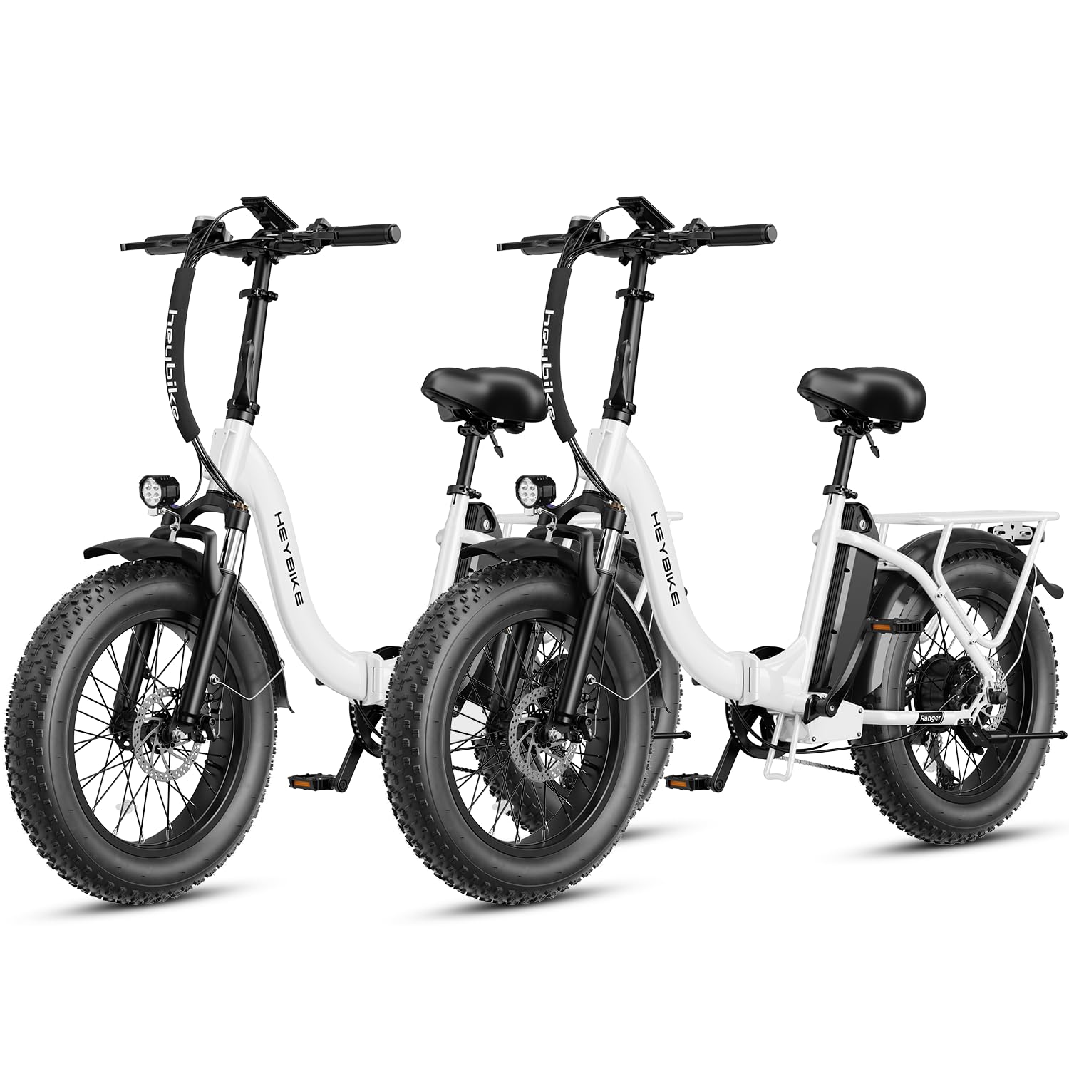 Heybike Ranger Electric Bike for Adults, Peak 1400W Upgraded Motor Ebike, 28MPH [20" Fat Tire All-Terrain] 600Wh Removable Battery Folding Step-Thru E Bike with Front Suspension