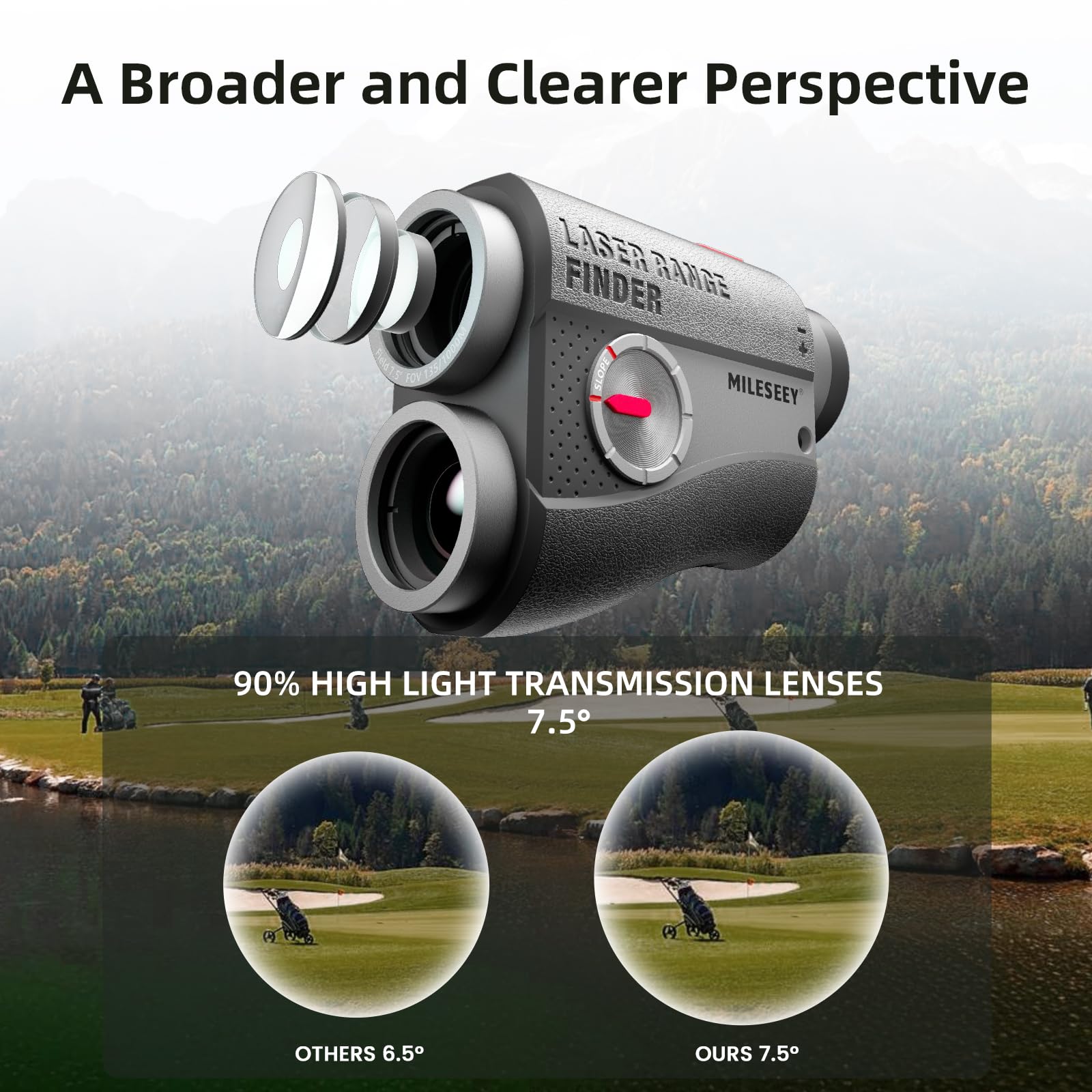 MiLESEEY PFS2 Premium Golf Distanza Misuratore con Display Nero e Rosso, 7,5° Ampio Campo Visivo Laser Distanza Misuratore Golf, 0,1s Blocco Bandiera Pulsazione Vibratione, Magnetico, Modalità Coach