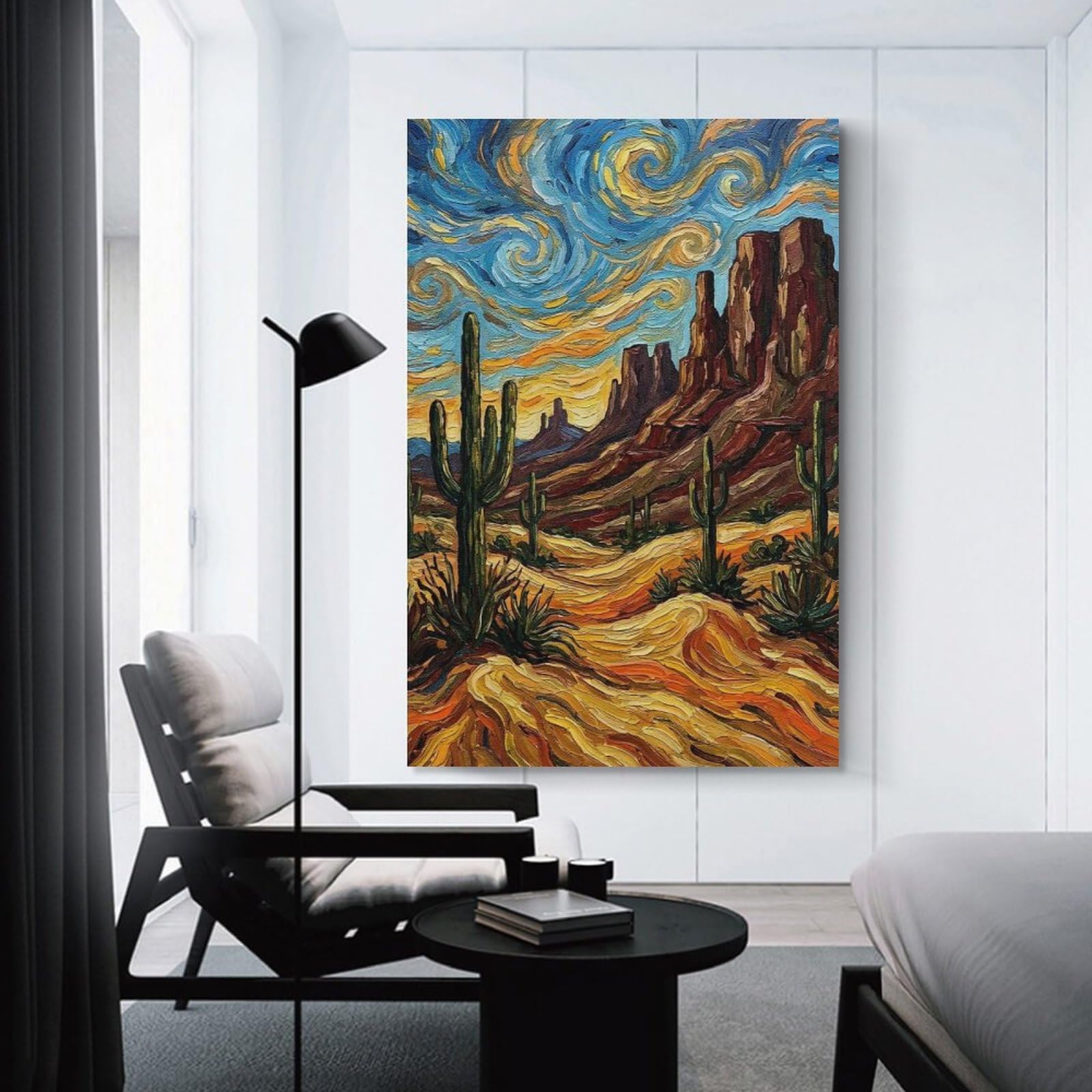 Junmoney Canvas Wall Picture Desert Landscape with Saguaro Cacti, 24x36inch(60x90cm), for Restful Interiors, Bedrooms Or Small Rooms, Home Artwork with A Soft Interior Feel