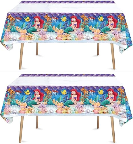 Mantel de La Sirenita, 2 manteles rectangulares de plástico, 70 x 42 pulgadas, suministros para decoración de fiesta de cumpleaños impermeables