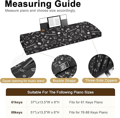 Vista 18 de Explore Land - Cubierta de piano/teclado para 61/88 teclas, con opción de abertura para soporte 2-Negro