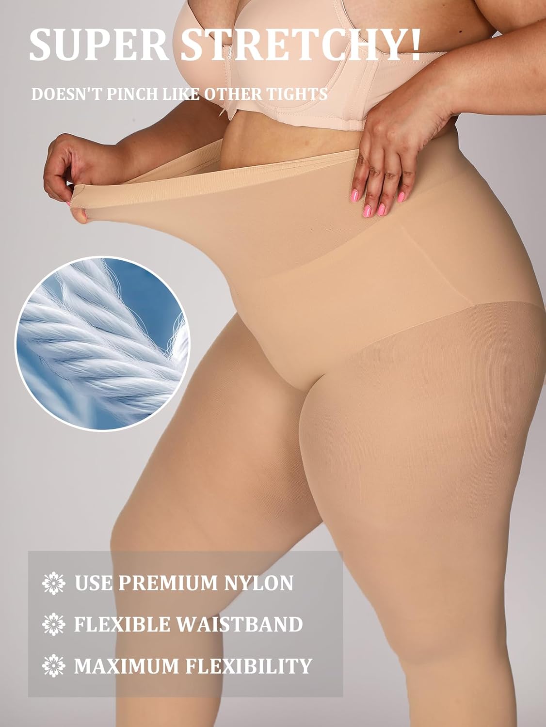 MERYLURE Ultra Plus Size Tights for Women Up To 6x, Semi Opaque Control Top Nylon Pantyhose,High Waist Fashion Stockings - Image 3