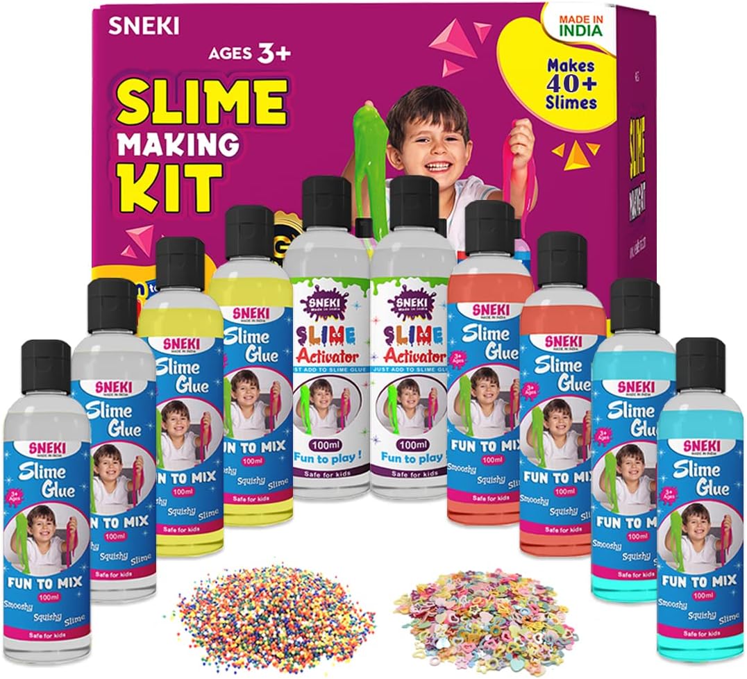 (Make 40+ Slimes) Multicolor Scented DIY Magic Toy Slimy Slime Activator Glue Gel Jelly Putty Making kit Set Toy for Boys Girls Kids Slime Activator Making Kit 8 Slime Glue 2 Activator