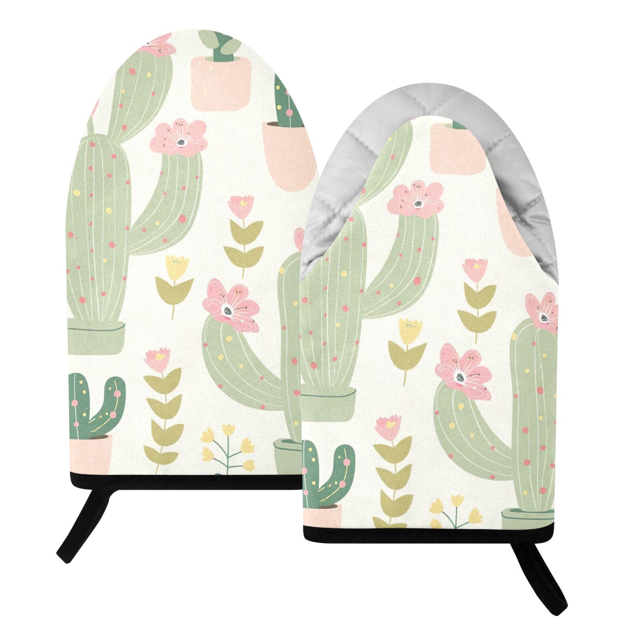 Kutsu Cactus Oven Mitts for Kitchen, Heat Resistant Cotton Oven Gloves for BBQ Baking Cooking, Breathable Kitchen Essentials, 2 pcs