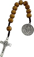 Vista 8 de Treasure4U-Store San Benito Medalla de Oración Bolsillo Rosario Católico Marrón Cuentas de Madera San Benito Tenner Estilo Abierto Rosario de una