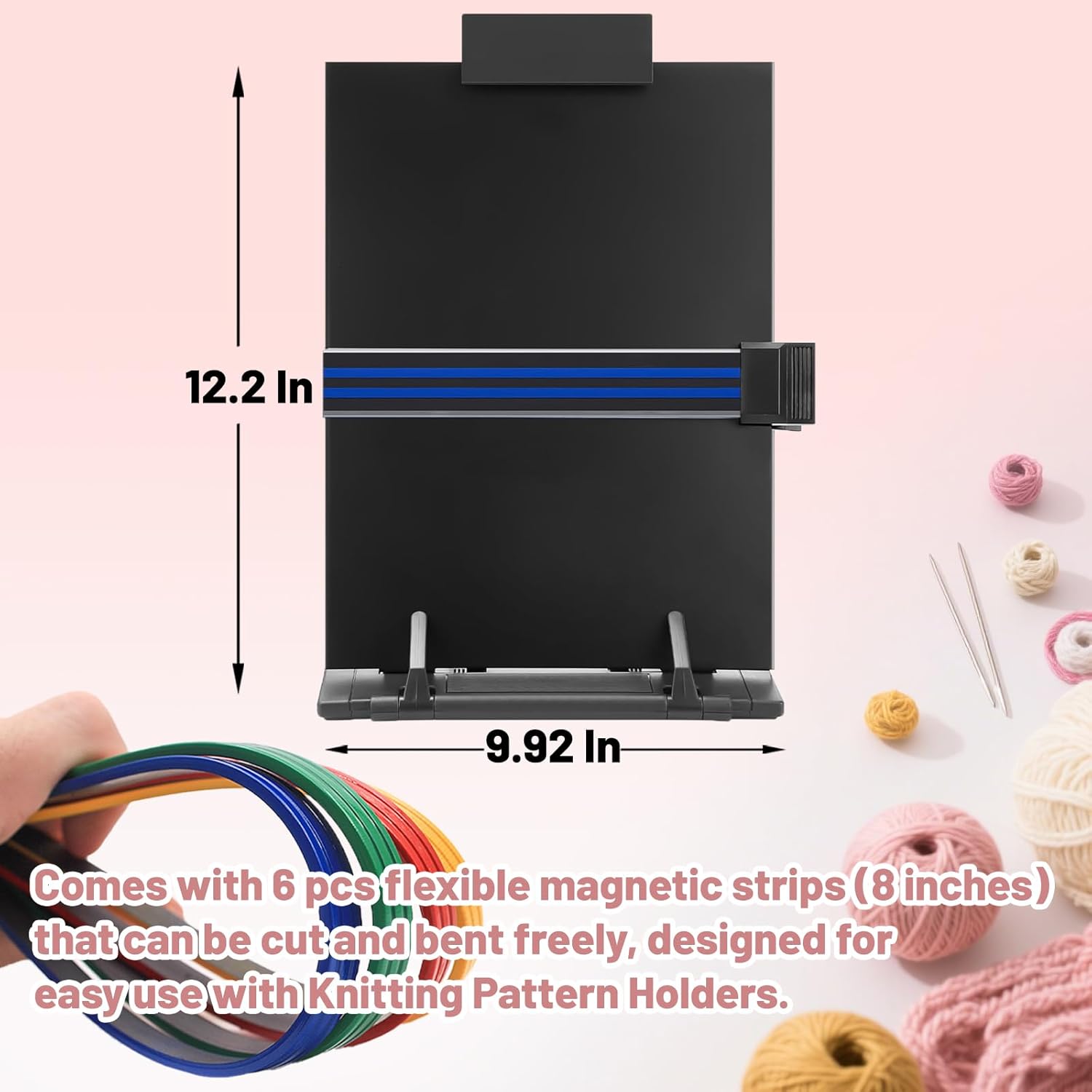 bositigo Knitting Pattern Holder with 6Pcs Replacement Colorful Magnets, Cross Stitch Supplies & Knitting Accessories, 13.78 x 8.27 Inch Chart Keeper for Crochet, Cross Stitch & Craft Patterns