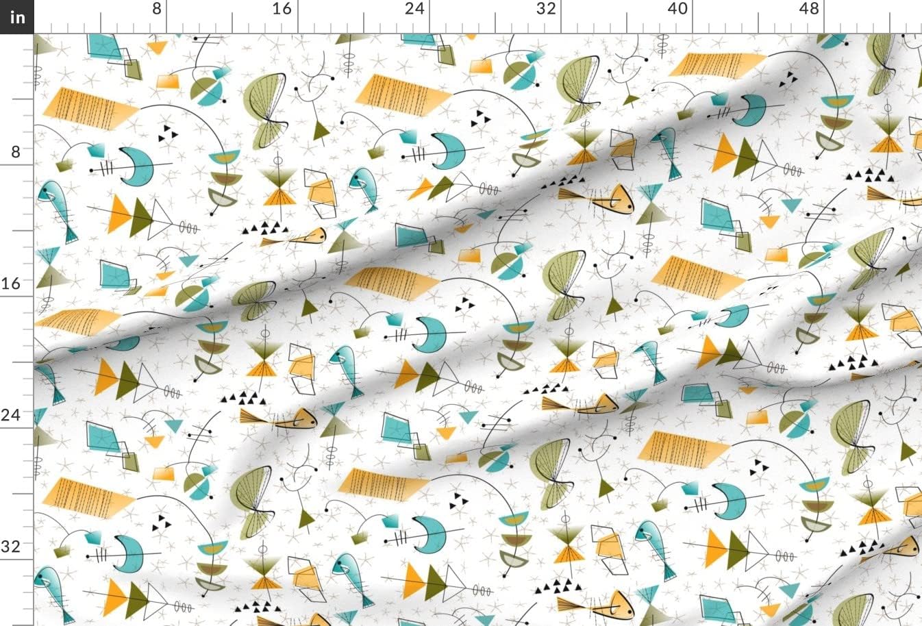 Spoonflower Fabric - Mid Century Atomic Gold Green Modern Era Abstract Retro Inspired Printed on Minky Fabric by The Yard - Sewing Baby Blankets Quilt Backing Plush