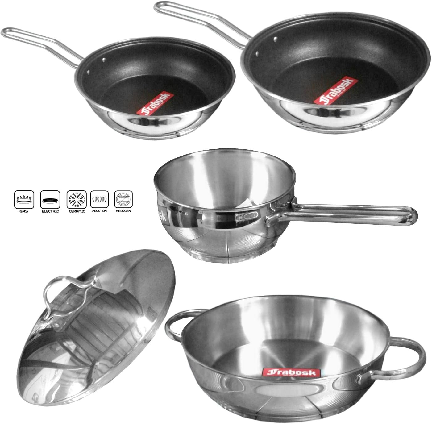 Frabosk Complete Battery 5 Pieces Made in Italy Stainless Steel 18/10 Triple Induction Base