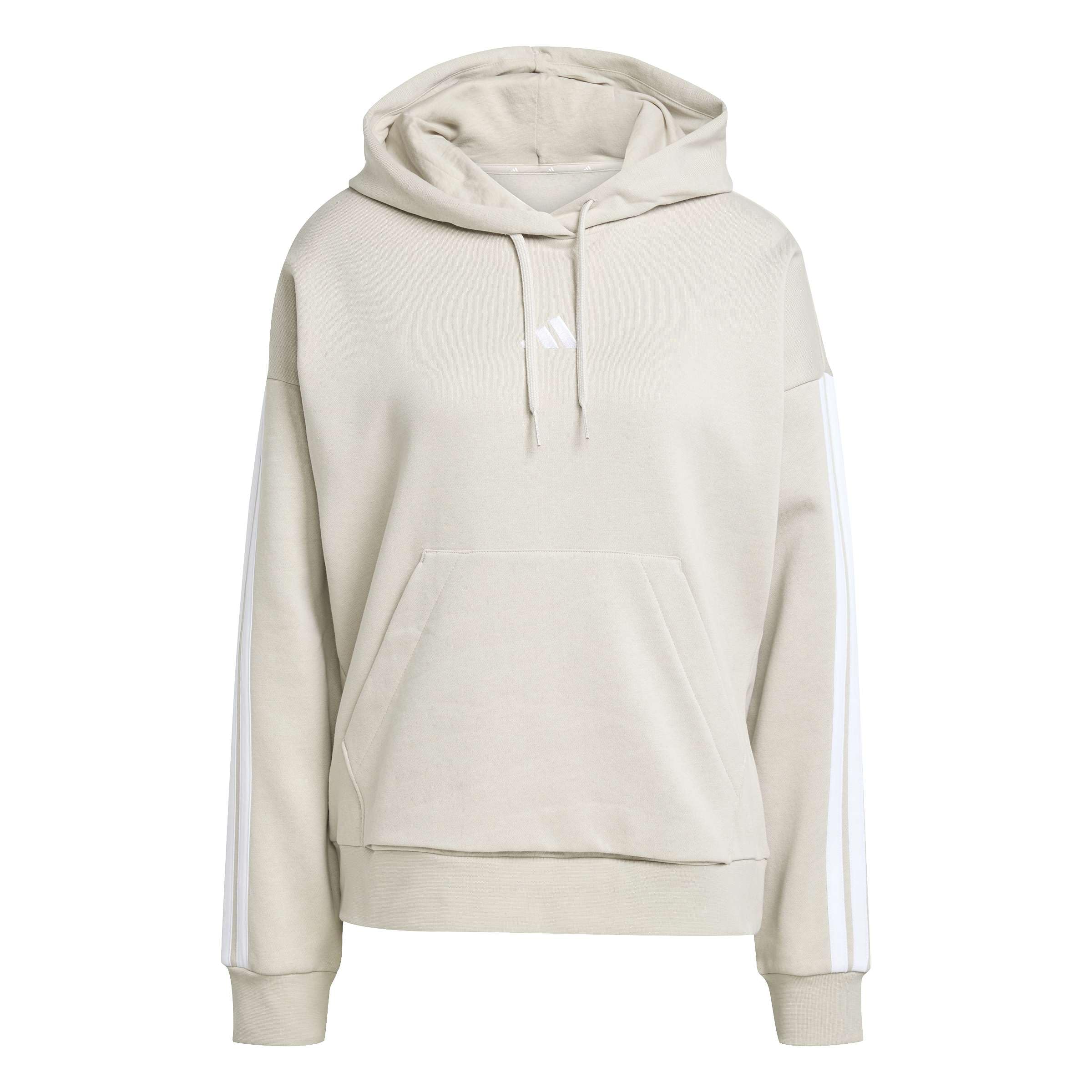 adidas Women's ESSENTIALS 3-STRIPES FLEECE HOODIE, wonder alumina/white, XS