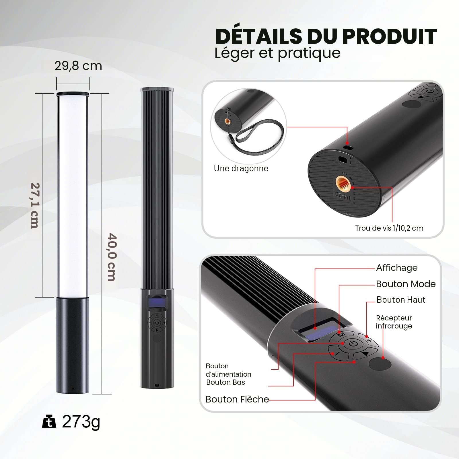 LUXCEO P400 RGB Lampe Vidéo à LED 2500-6500K Lumiere Photo LED écran OLED, luminosité 0 à 100% réglable,CRI 95+,2500mAh Batterie intégrée,12 scènes de lumière,pour Tiktok,Youtube,Vlog,Photographie