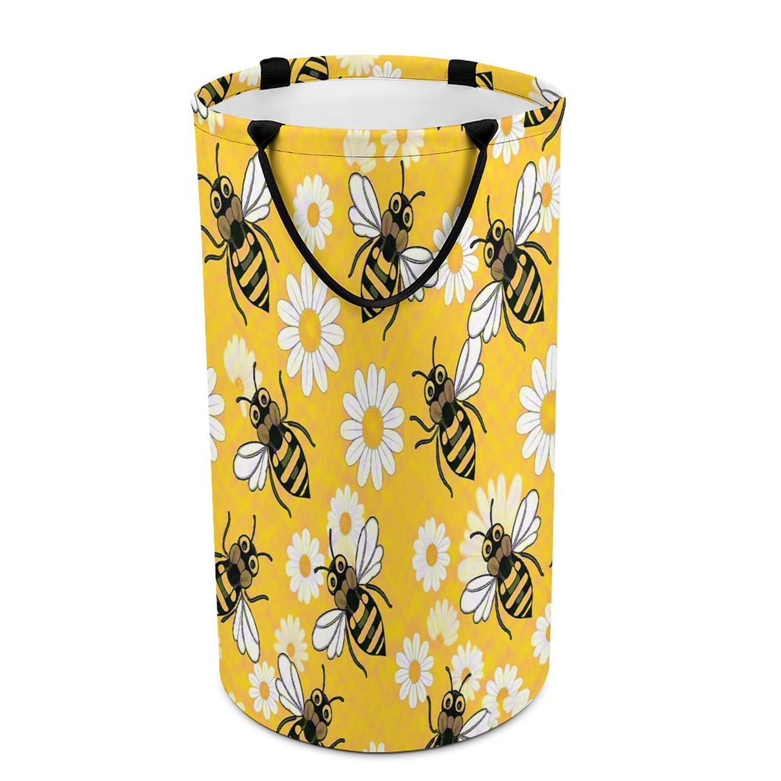 Bee Daisy Pattern Laundry Basket with Handles Large Collapsible Laundry Bag Freestanding Waterproof Clothes Hamper Decor Storage of Dirty Clothe for Family Bathroom 86L