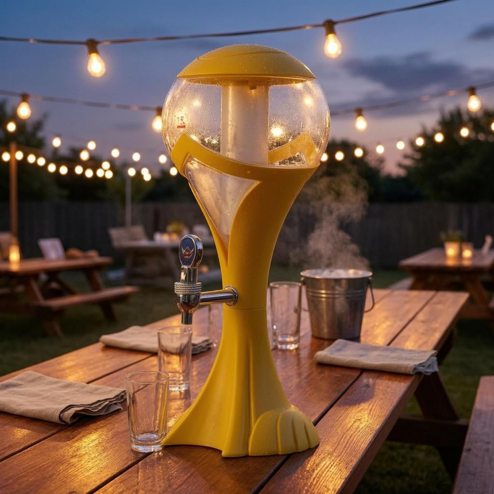 Torre Bevande Luminosa Plastica Distributore Birra su Piedistallo Base Stabile Attrezzatura da Bar, Argento, 1.5L