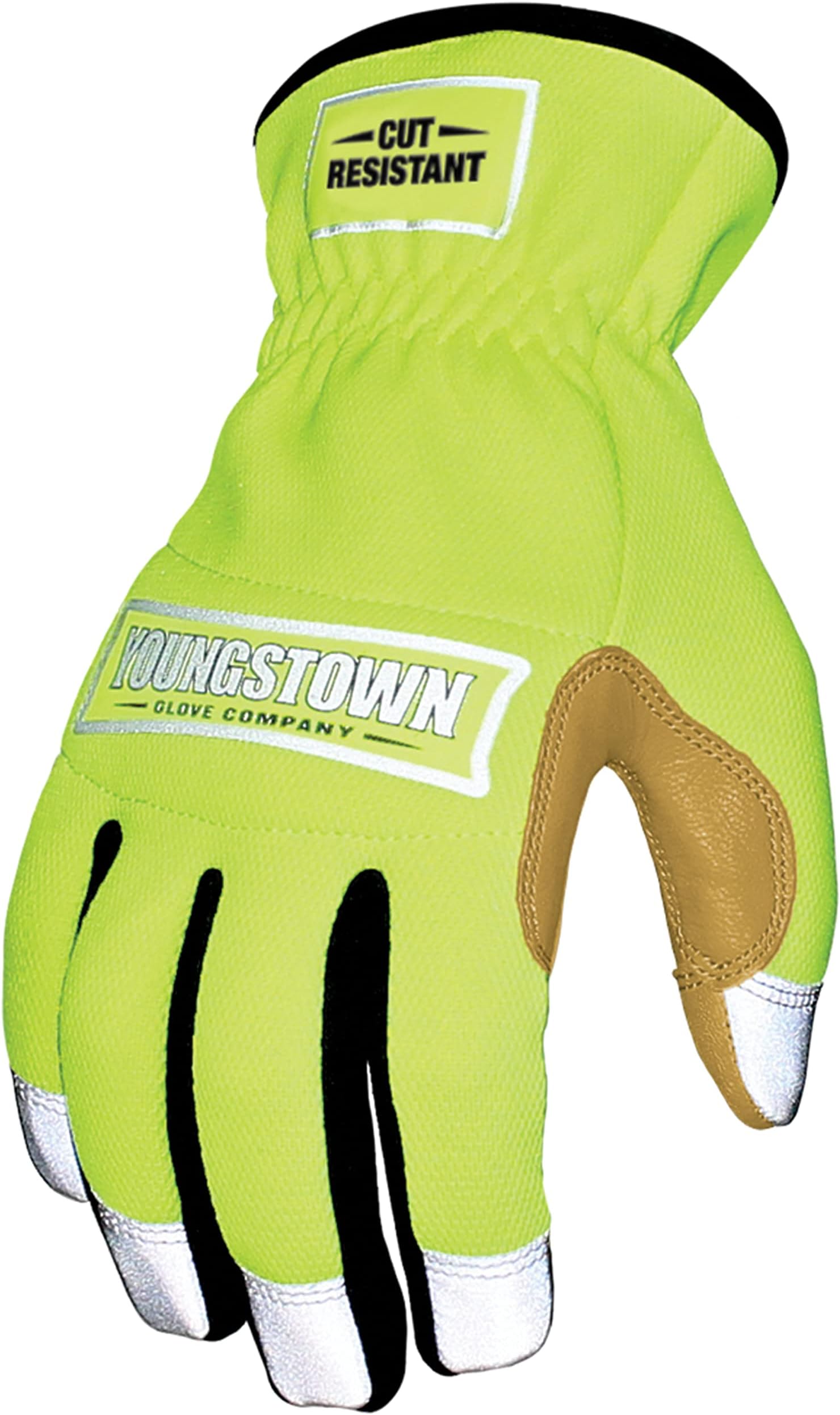 Youngstown Glove Hi Viz Cut Resistant Hybrid Safety Work Gloves For Men - Kevlar Lined, Puncture Resistant - Lime Green, X-Large