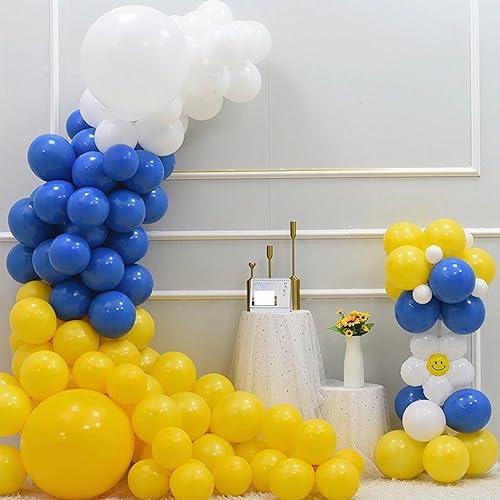 Miniatura 3 de Globos azules y amarillos, juego de globos de fiesta de 12 pulgadas, color azul real, amarillo y blanco, kit de globos de látex de helio para niños,