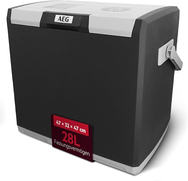 AEG Thermoelektrische Kühlbox KK 28, kühlt bis 20 °C unter Umgebungstemparatur, 28 Liter Fassungsvermögen, 12V/230V, Tragegriff & Kabelfach, leicht zu reinigen, für Auto, Reisen & Camping - 1