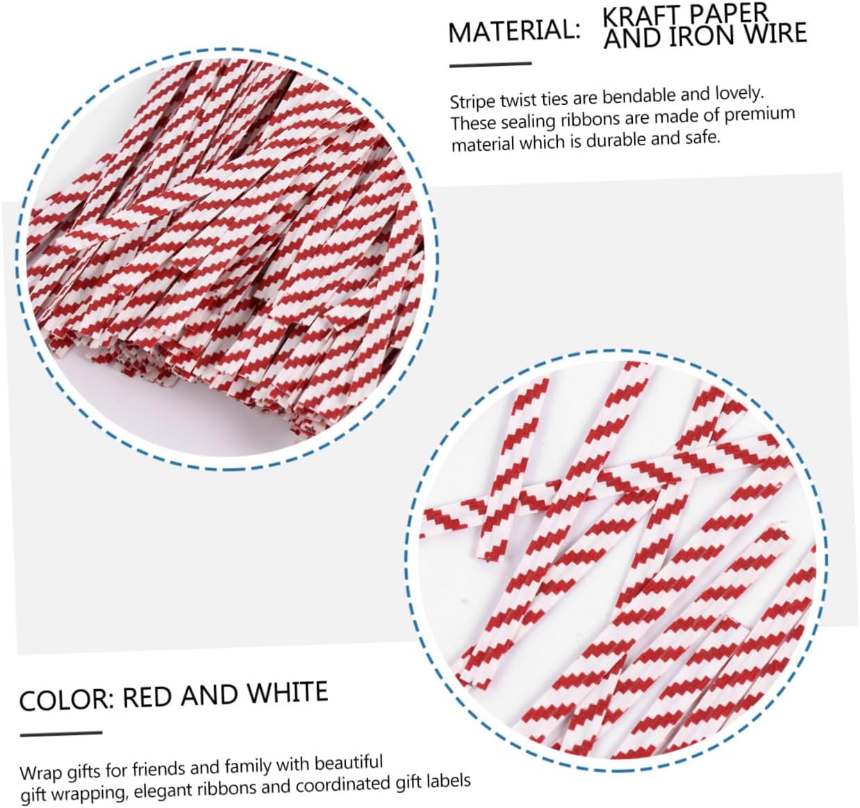 1400pcs Red and White Stripe Kraft Paper Closure Ties for Bread and Candy Bag Sealing, Baking Packing Ribbon for Bakery and Party Supplies