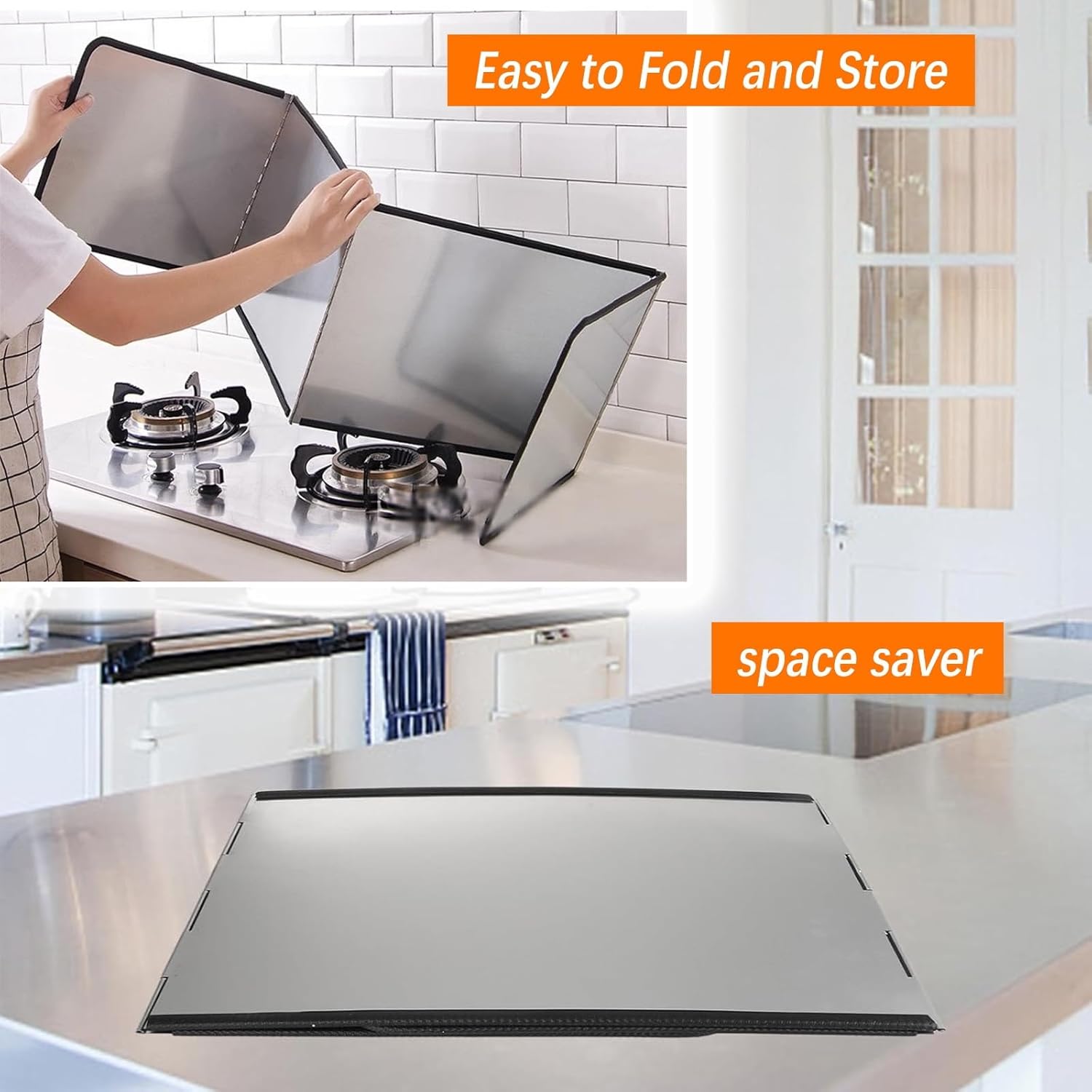 cooking stove oil splash guard, Stove Splatter Guard Stainless Steel Foldable Silver Multiple Sizes(45x45x45cm)