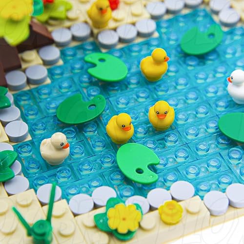 Miniatura 3 de BloxBrix Juego de 246 bloques de construcción de granjas, ladrillos de pato, estanque, compatibles con Lego, plantas, hojas de loto, flores, ramitas