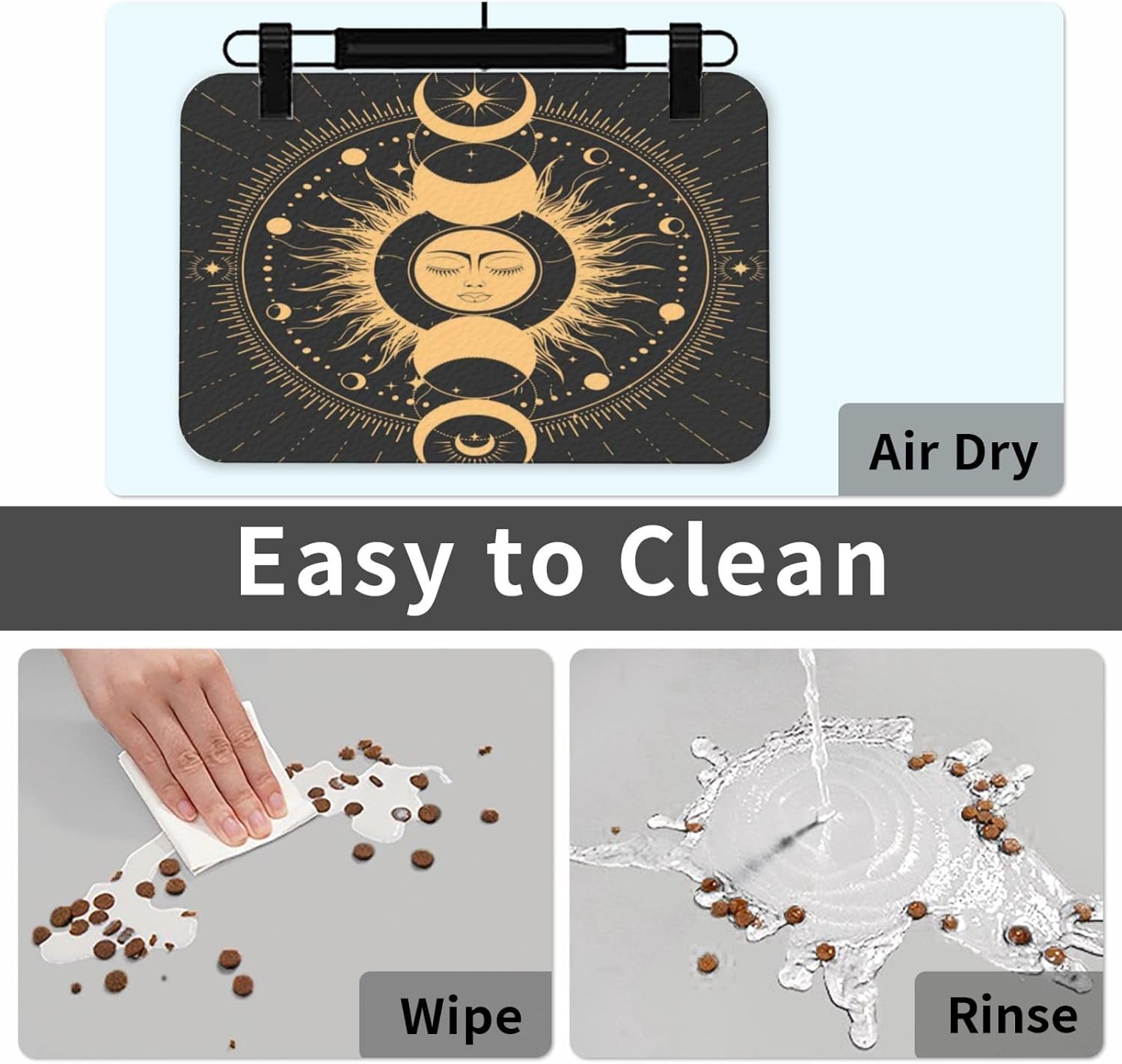 The Triple Moon Goddess Sun Pet Feeding Mat-Absorbent Quick Dry Pet Cat Dog Food Mat Non Slip Waterproof Rubber Dish Placemat