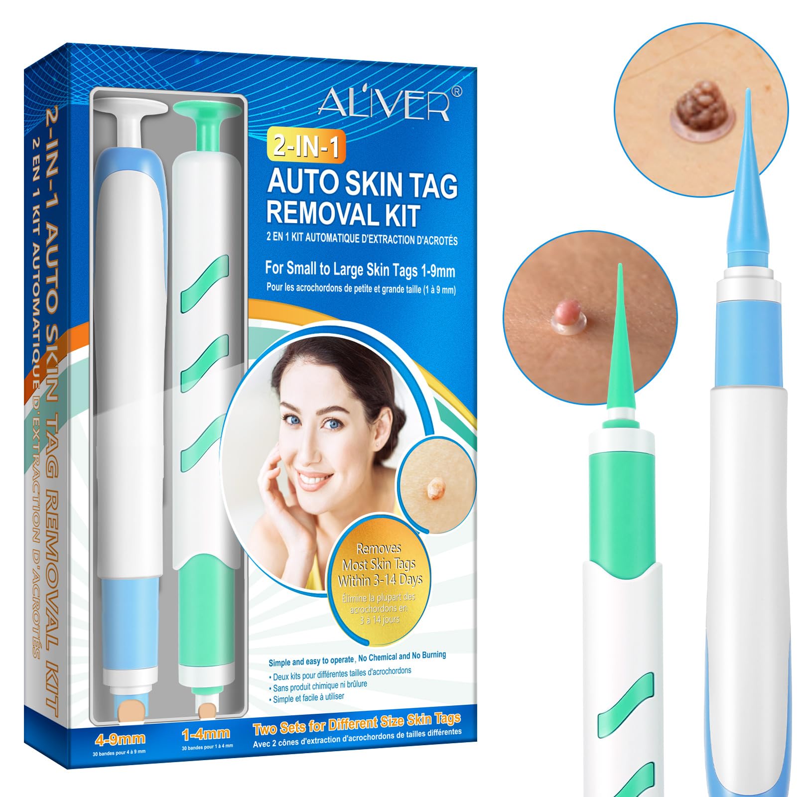 Eliminación De Etiquetas Cutáneas, Removedor Automático De 2 Tamaños, Kit De Lápiz, Eficaz, Indoloro, Fácil Y Seguro Para Verrugas Y Lunares Micro Grandes (1-9 MM) Seguro Para Cuerpo Y Rostro