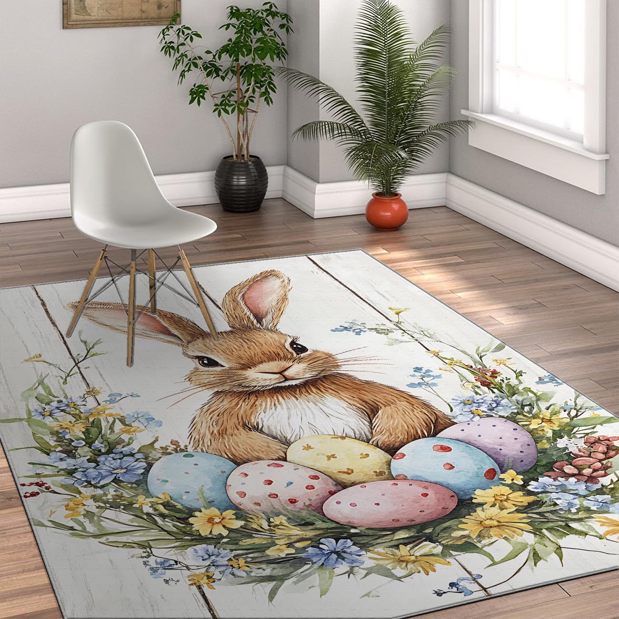 Tapis de Lapins de Pâques 150x210 cm grand format pour deco salon et chambre enfant