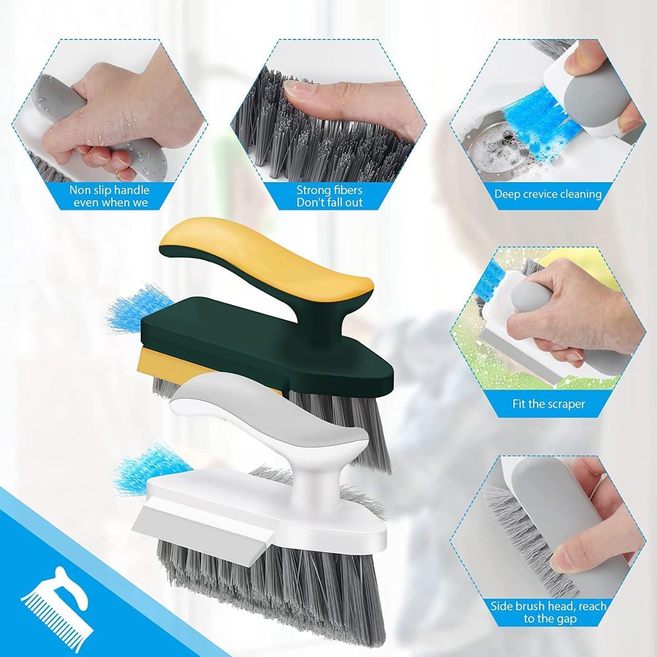 GOPINATH ECOM 4 in 1 Tile Grout Cleaner Brush with Squeegee for Floor Gap and Corner Cleaning | V Shape Gap Scrubber with Stiff Bristles | Multifunctional Scrubbing Brush for Home Kitchen Bathroom