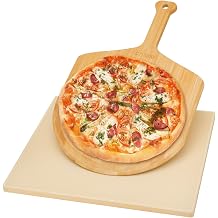 مجموعة Mimiuo Pizza Stone and Wood Peel للفرن والشواية - حجر خبز مستطيل مقاس 12x15 بوصة مع قشر الخيزران، مثالي للبيتزا المقرمشة والخبز والجبن والمزيد