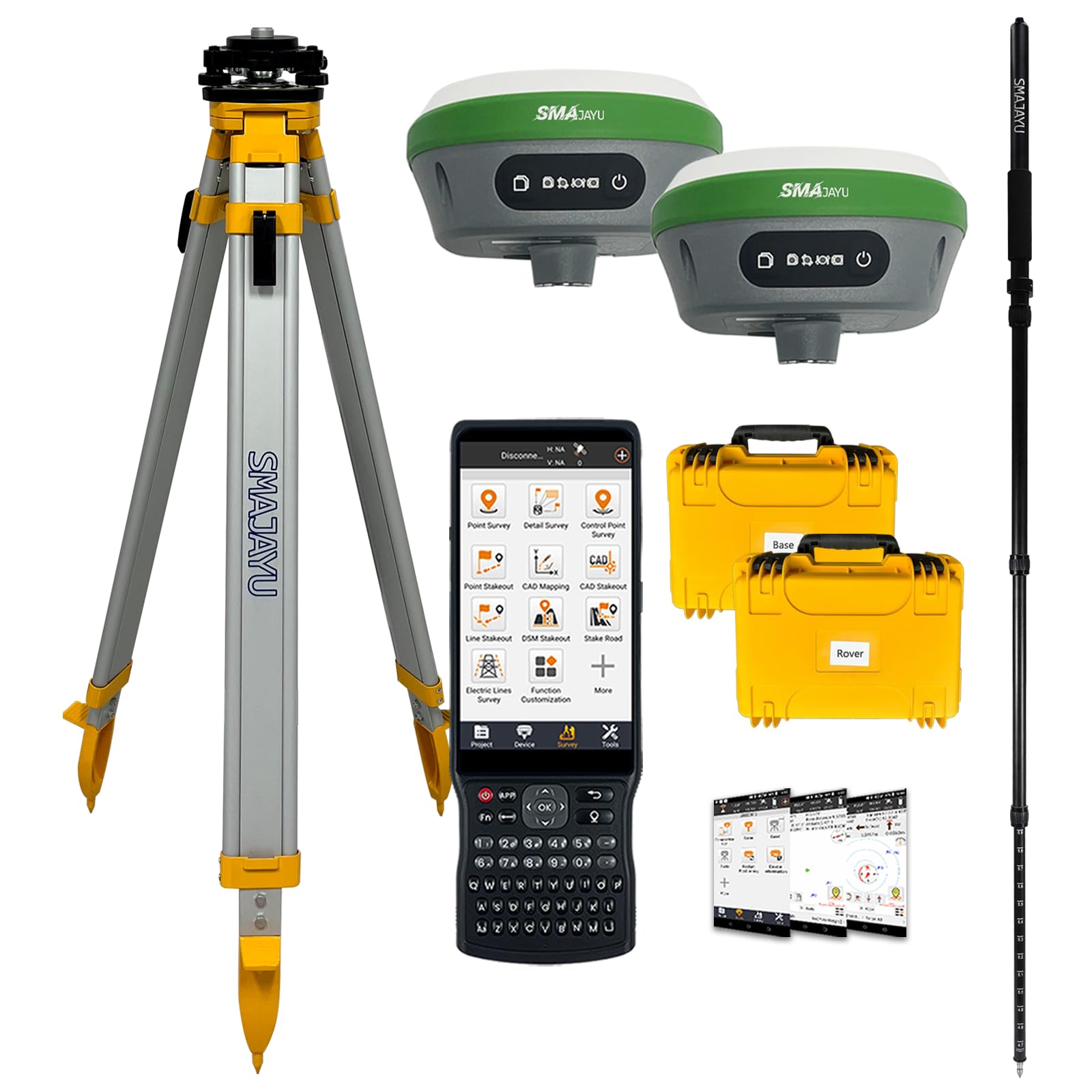 SMA26 Plus RTK Surveying Equipment Rover Base, Dual GNSS Receiver with Survey Software, PPK,PPP Technology, Tilt Compensation,IP67 Waterproof, BT/WiFi(Include Tripod&amp;Pole&amp;Tribrach)