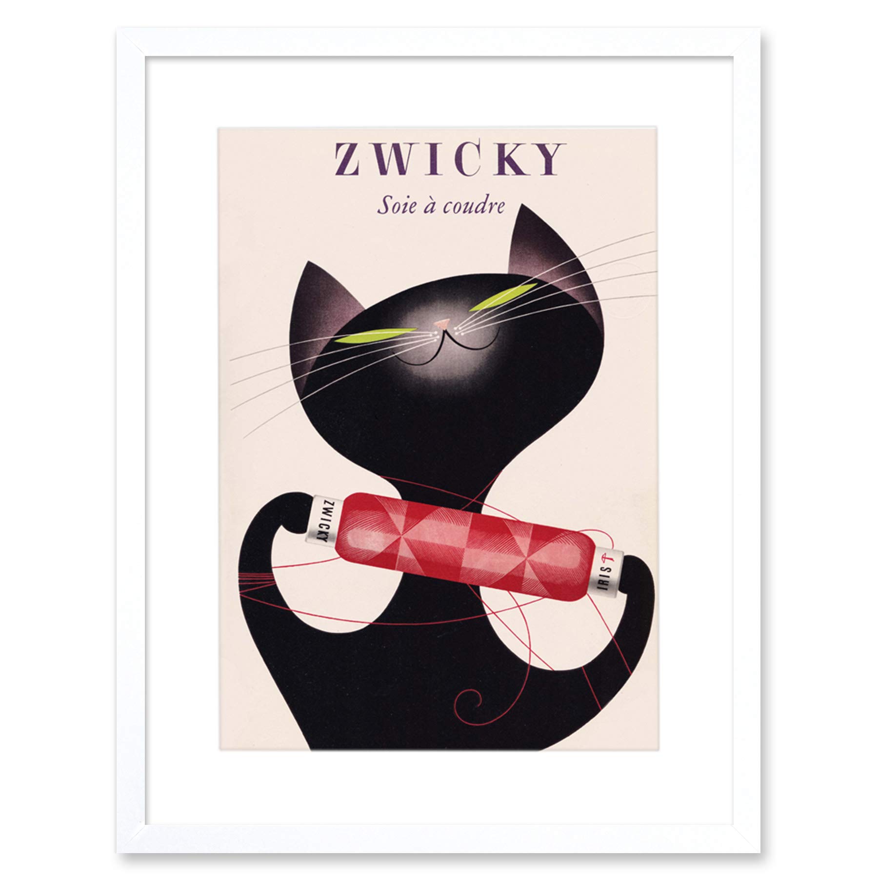 Wee Blue Coo Zwicky Cotton Switzerland Black Cat Artwork Framed Wall Art Print 12X16 Inch