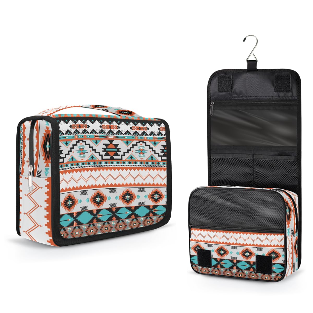 CFERSAN Travel Hanging Toiletry Bag for Women Men Tribe Ethnic Aztec Geometric Cosmetic Bag Waterproof Makeup Organizer for Accessories, Shampoo, Full