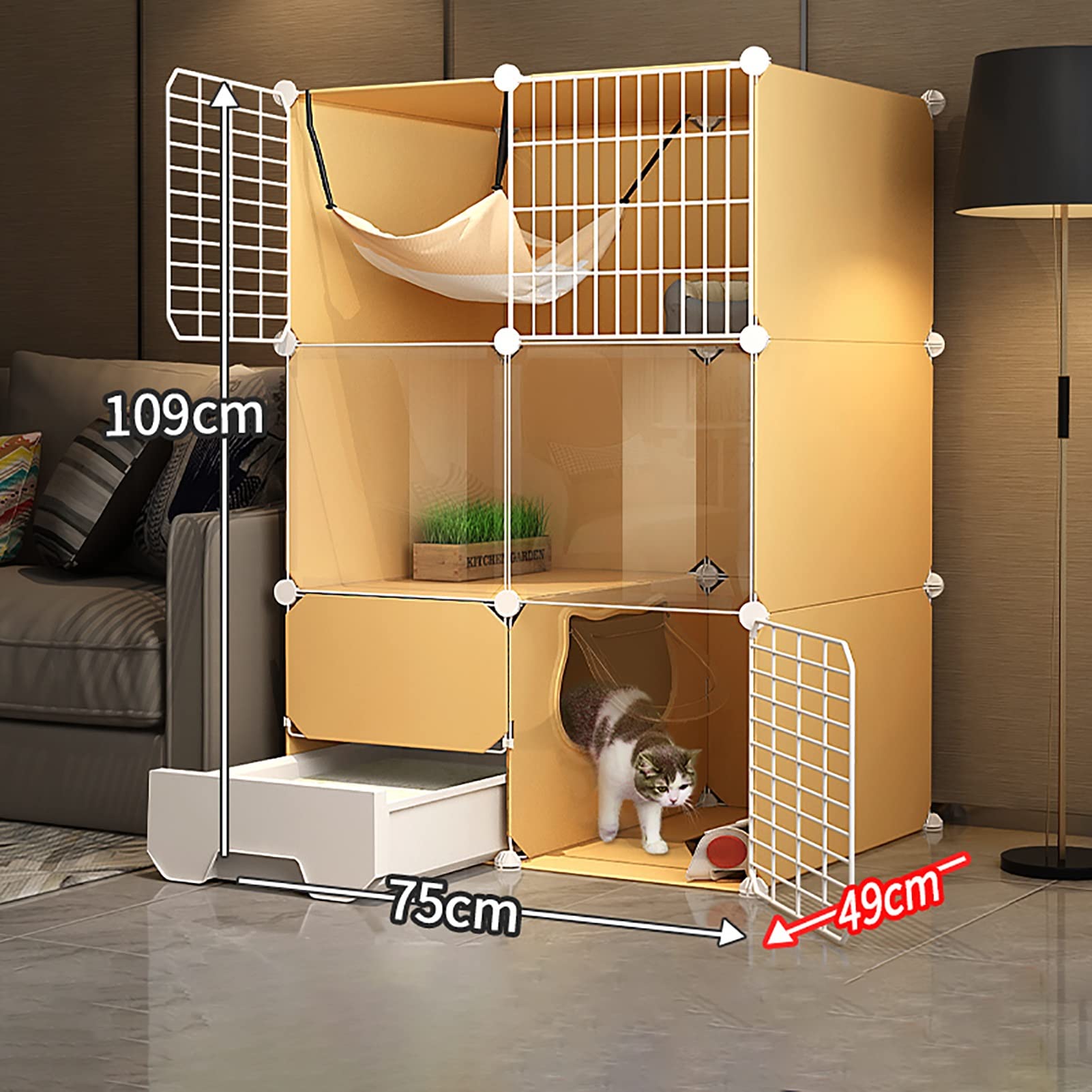 Gabbia per Gatti da Interno, Gabbia Staccabile in Metallo per Piccoli Animali Recinto per Gattini Design Fai da Te per cucce per Gatti con lettiera Facile da Pulire - Ampio Luogo di Esercizi