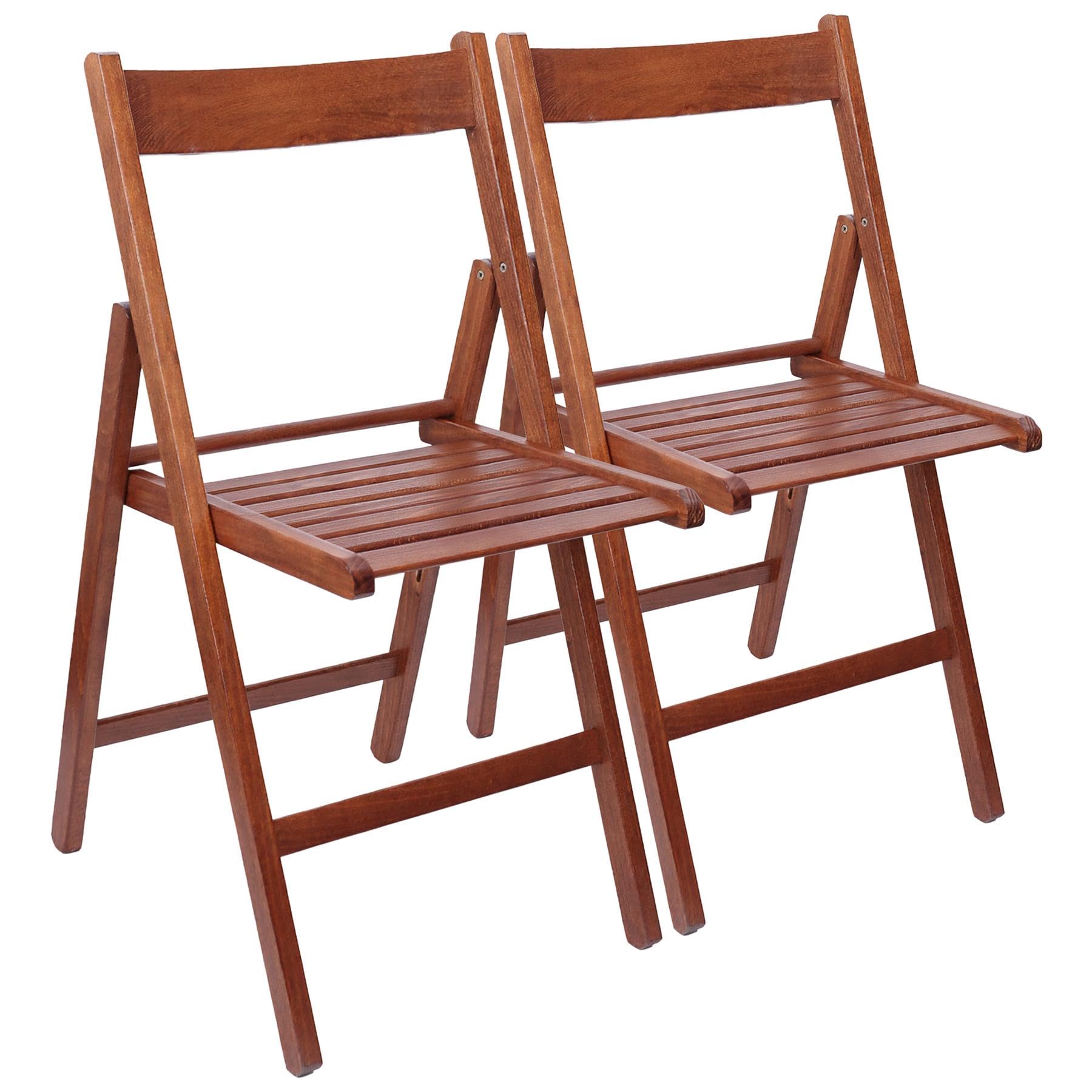 Harbour Housewares Beech Wood Folding Chairs - Walnut - 2x - Wooden Garden Chair Outdoor Seating Deck Seats Lightweight Foldable Dining Patio Furniture