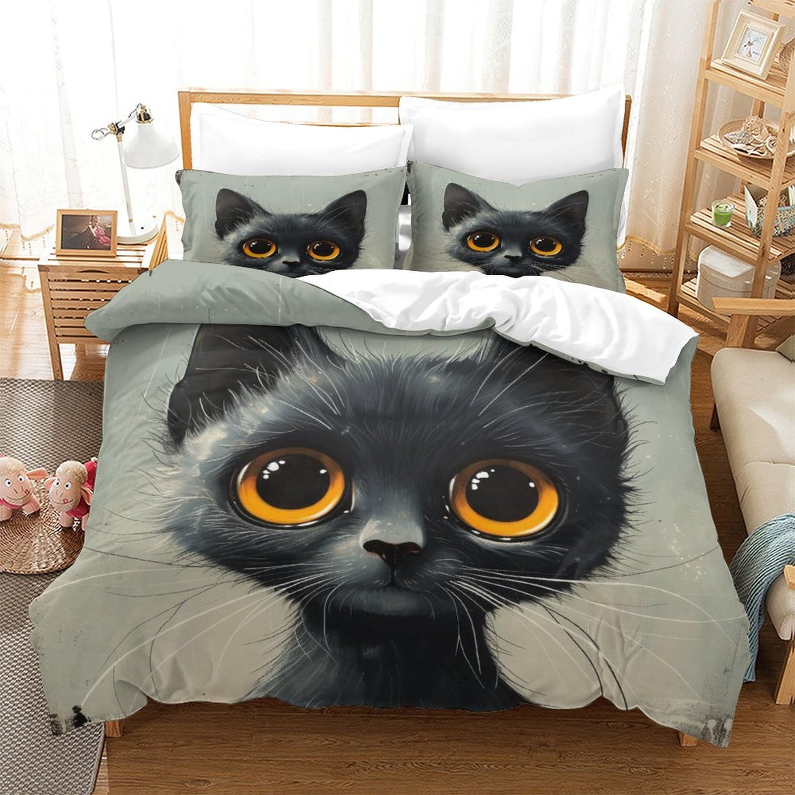 Housse de couette chat siamois 3D douce pour dormir au chaud