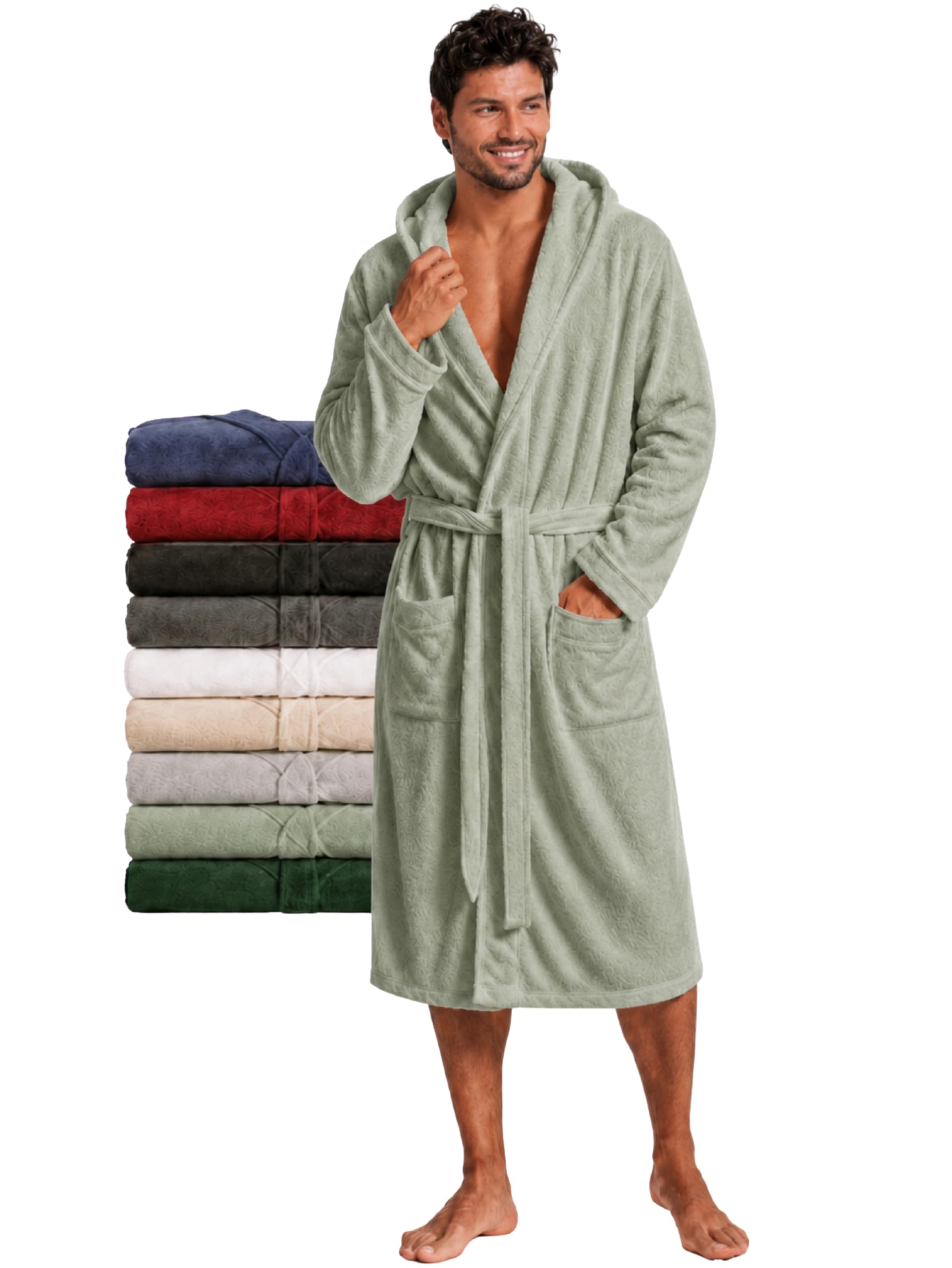 Twinzen Accappatoio per Uomo con Cappuccio in Spugna, 2 Tasche, Cintura Cotone Senza Prodotto Chimico, Oeko Tex - Vestaglia per Uscire dalla Doccia, Assorbente e Confortevole