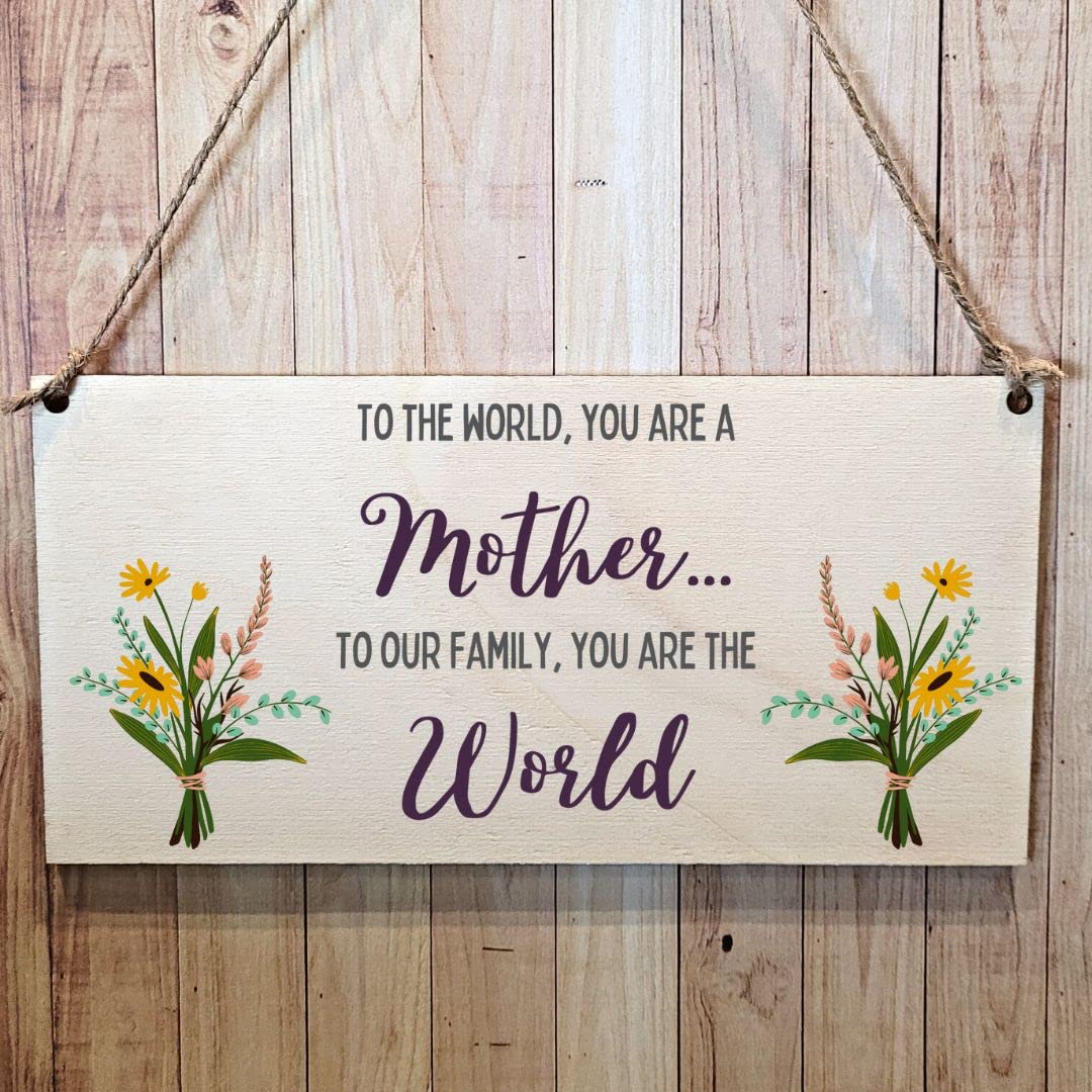 Second Ave Gift Company Second Ave Cute Mother You Are Our World Wooden Hanging Gift Sign Plaque Mum Mummy Mother's Day Birthday