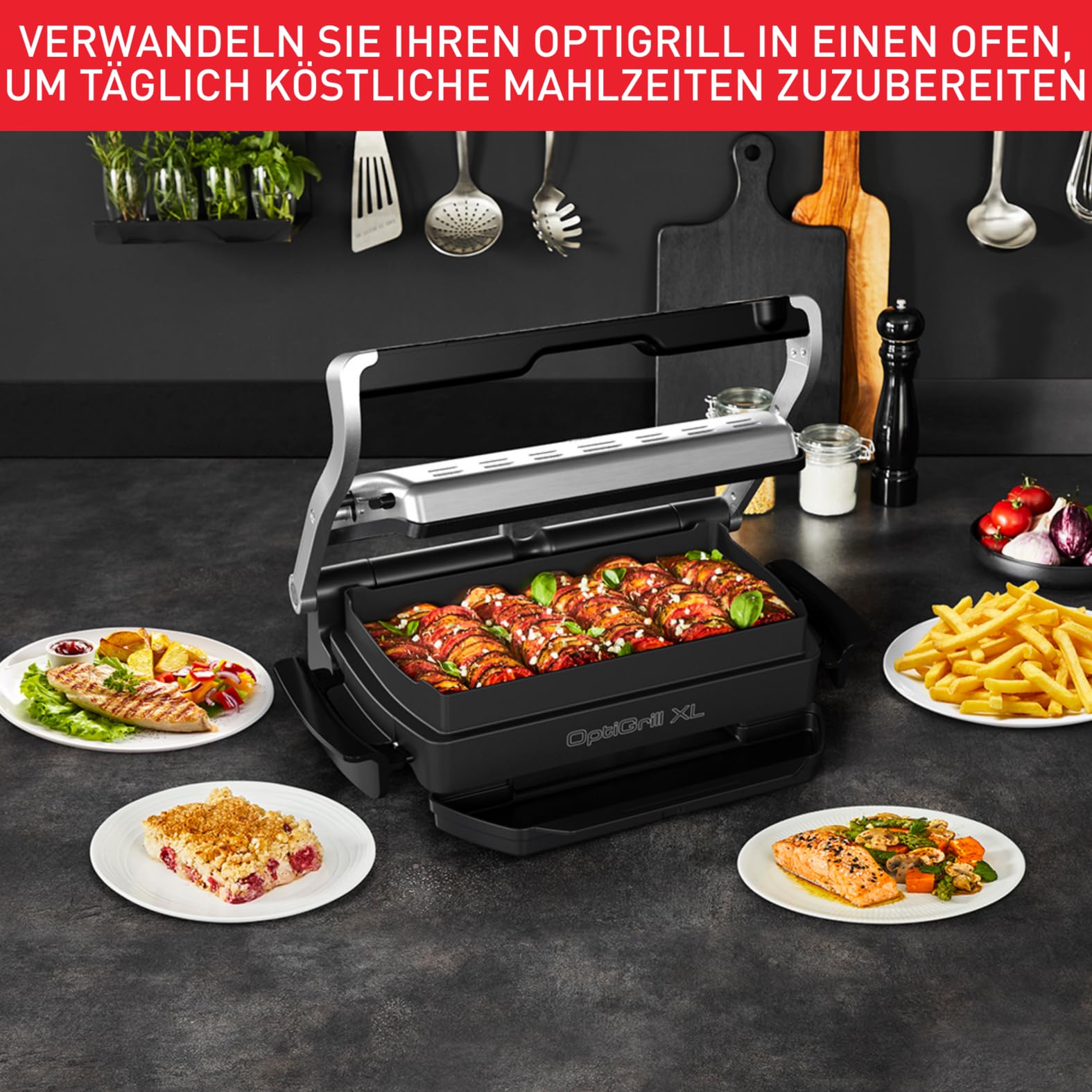 Tefal OptiGrill+ XL Backschale, 2 Liter, antihaftbeschichtet, Aludruckguss, Schwarz