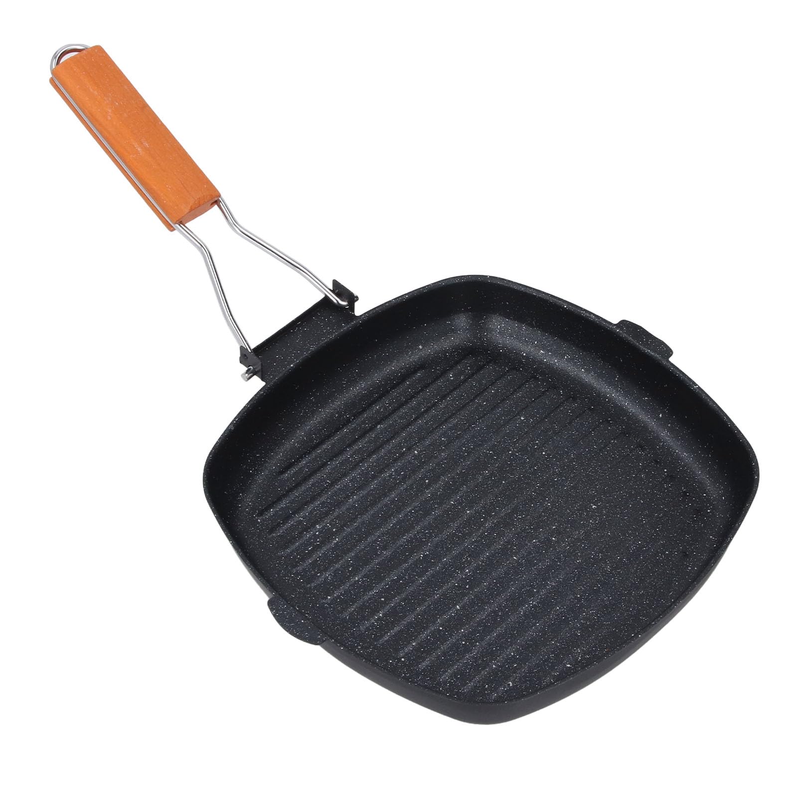 – TOPINCN Maifan Stone Grill Pan, Nonstick Square Grill Pan with Foldable Wooden Handle for Indoor Cooking, Griddle Skillet Steak Pan for Gas Stove Top and Induction Cookers