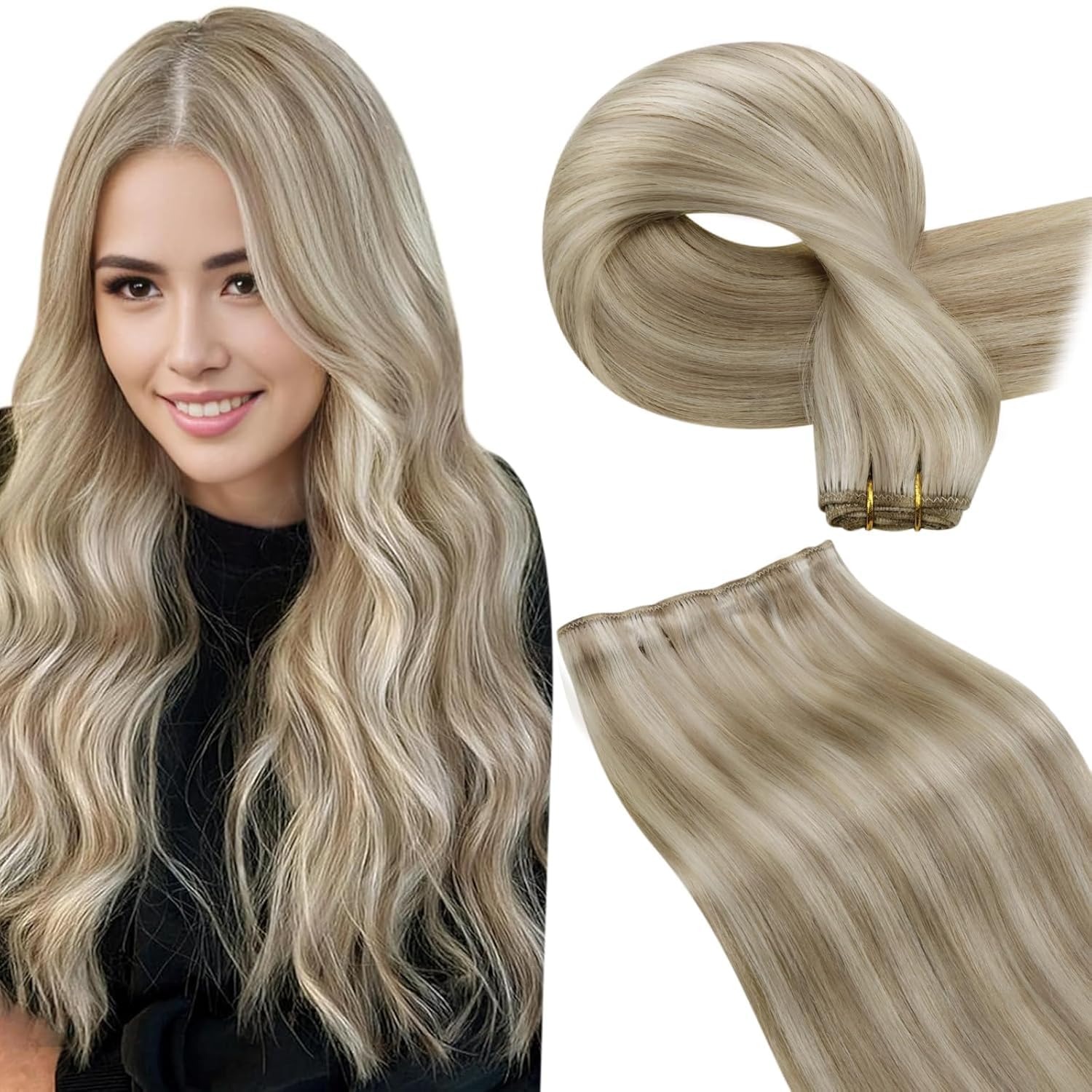 LaaVoo Tressen Echthaar Weft Extensions Echthaar